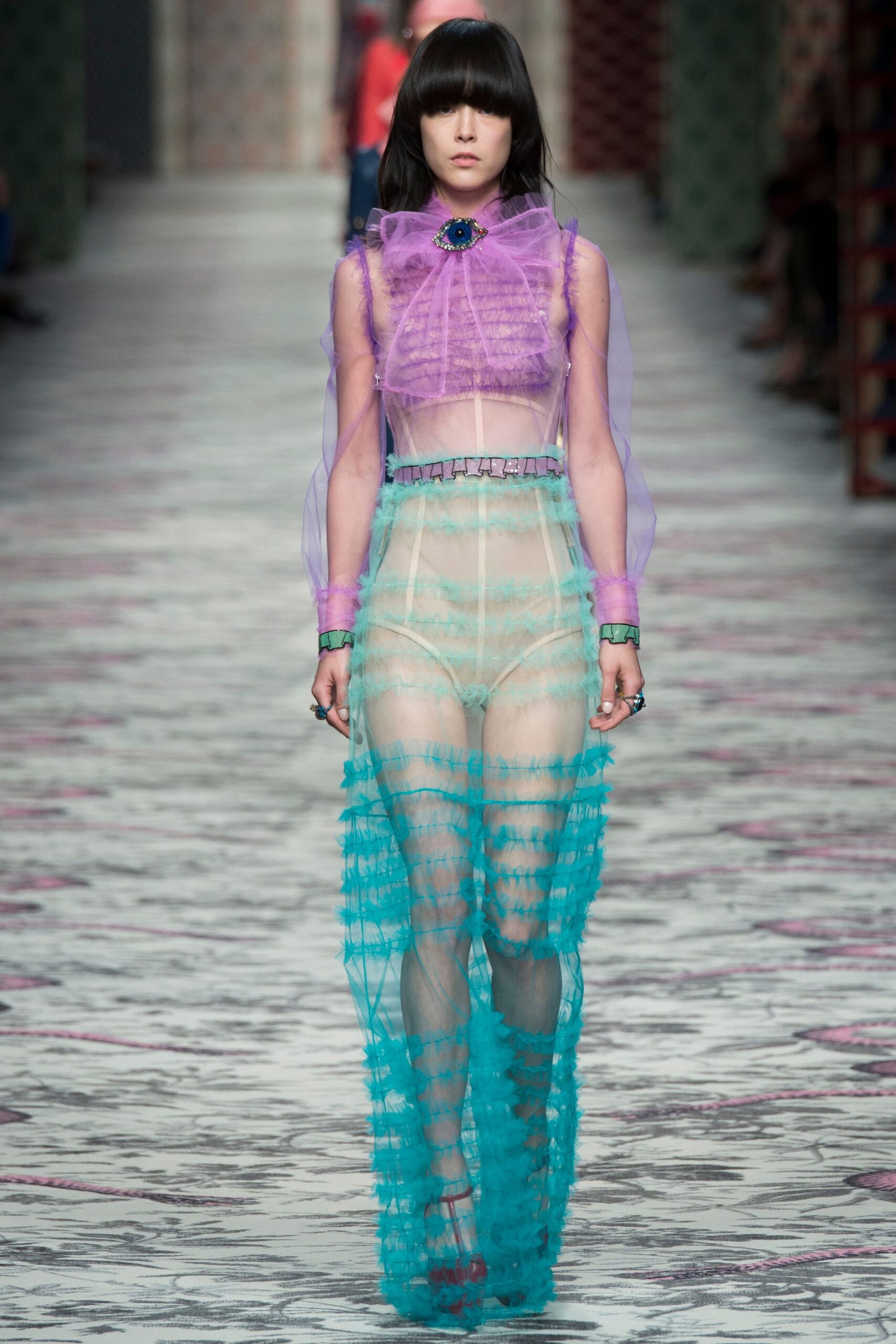 purple teal sheer layered dress