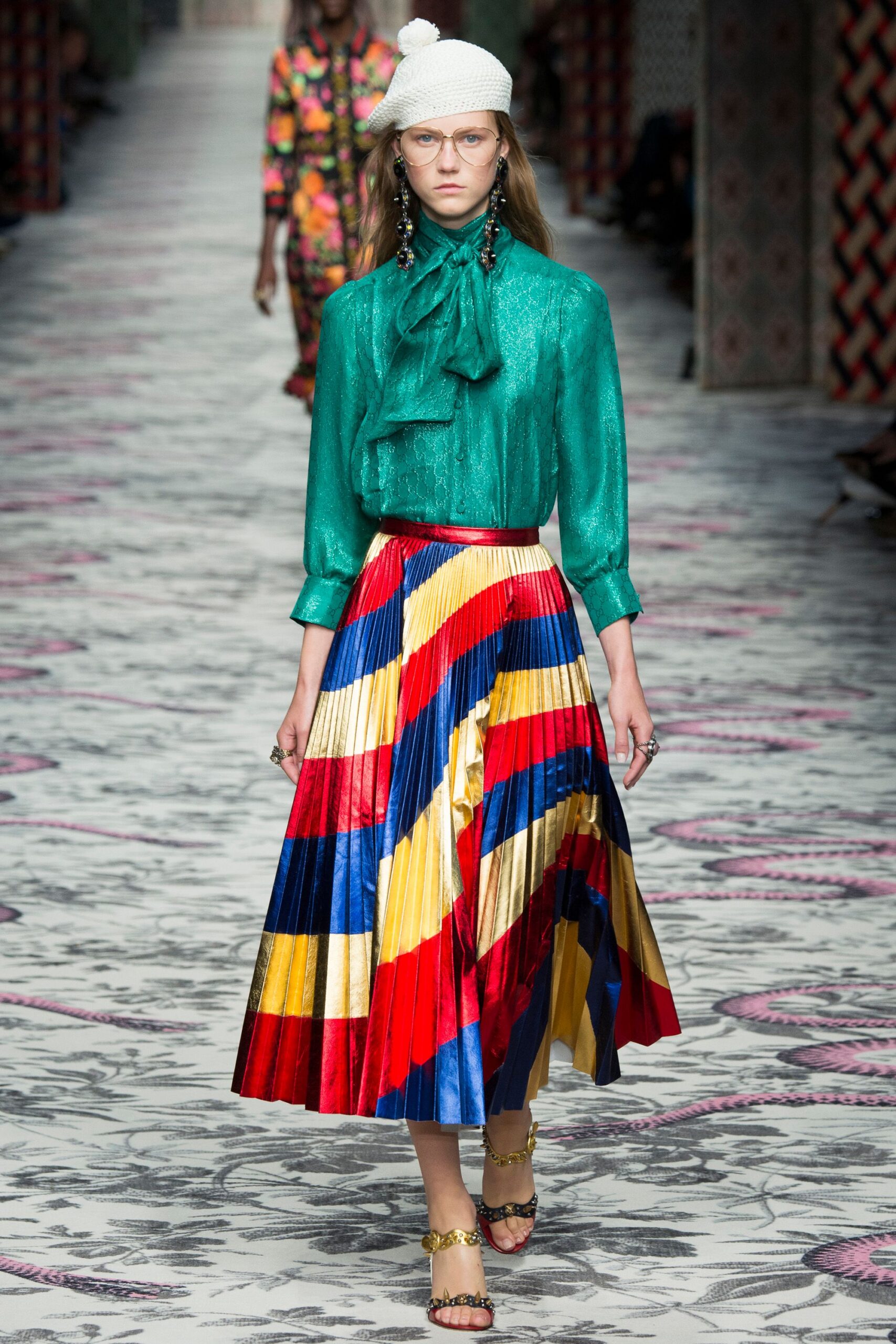 red silk relaxed pleated midi skirt