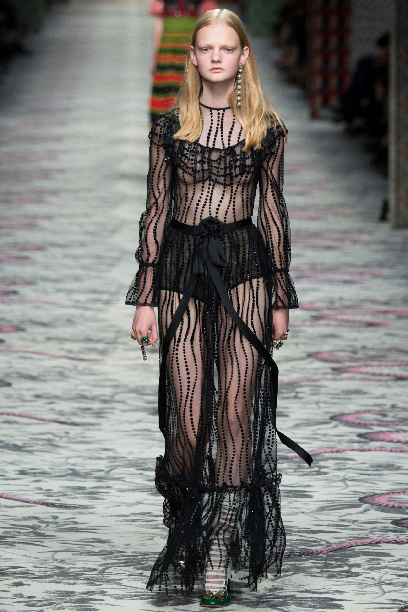 black lace ruffled maxi dress