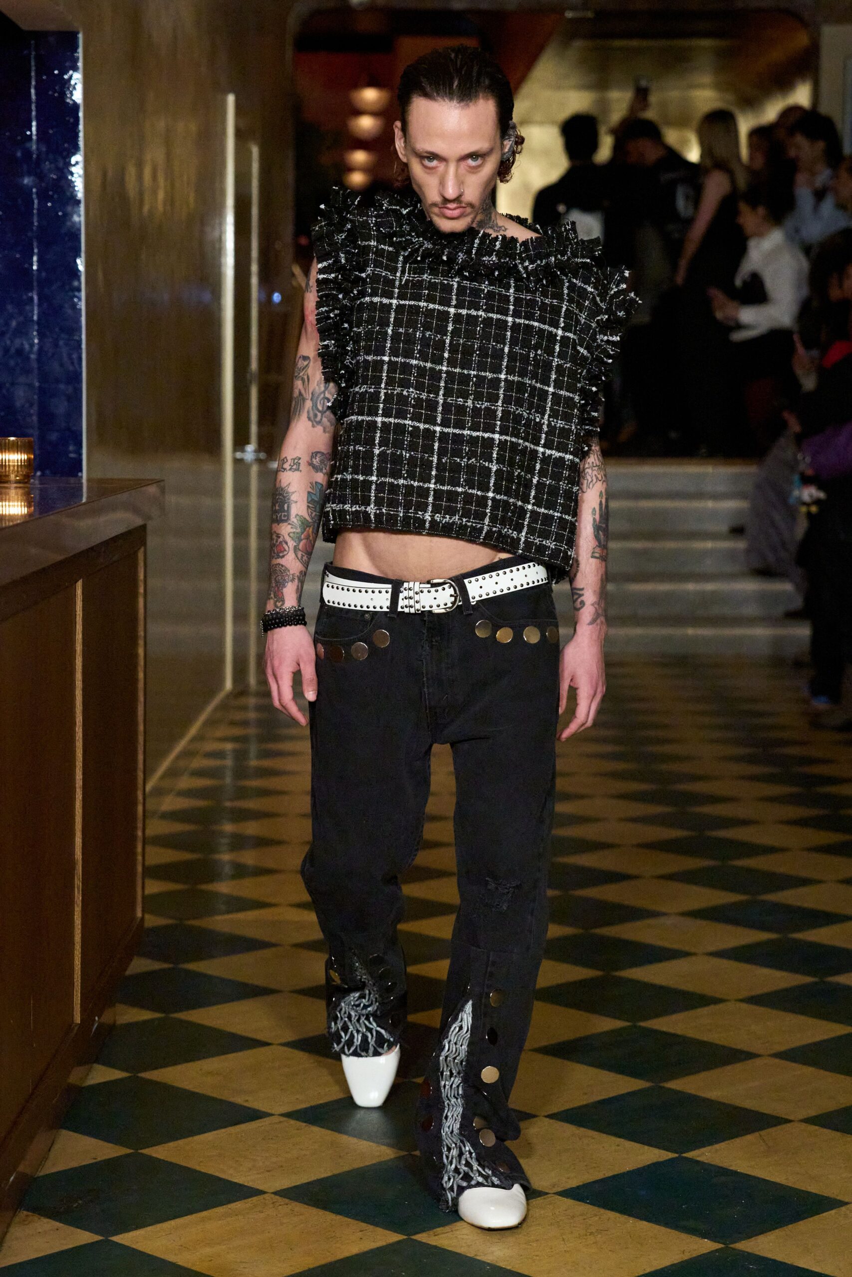 black denim fitted buttoned pants