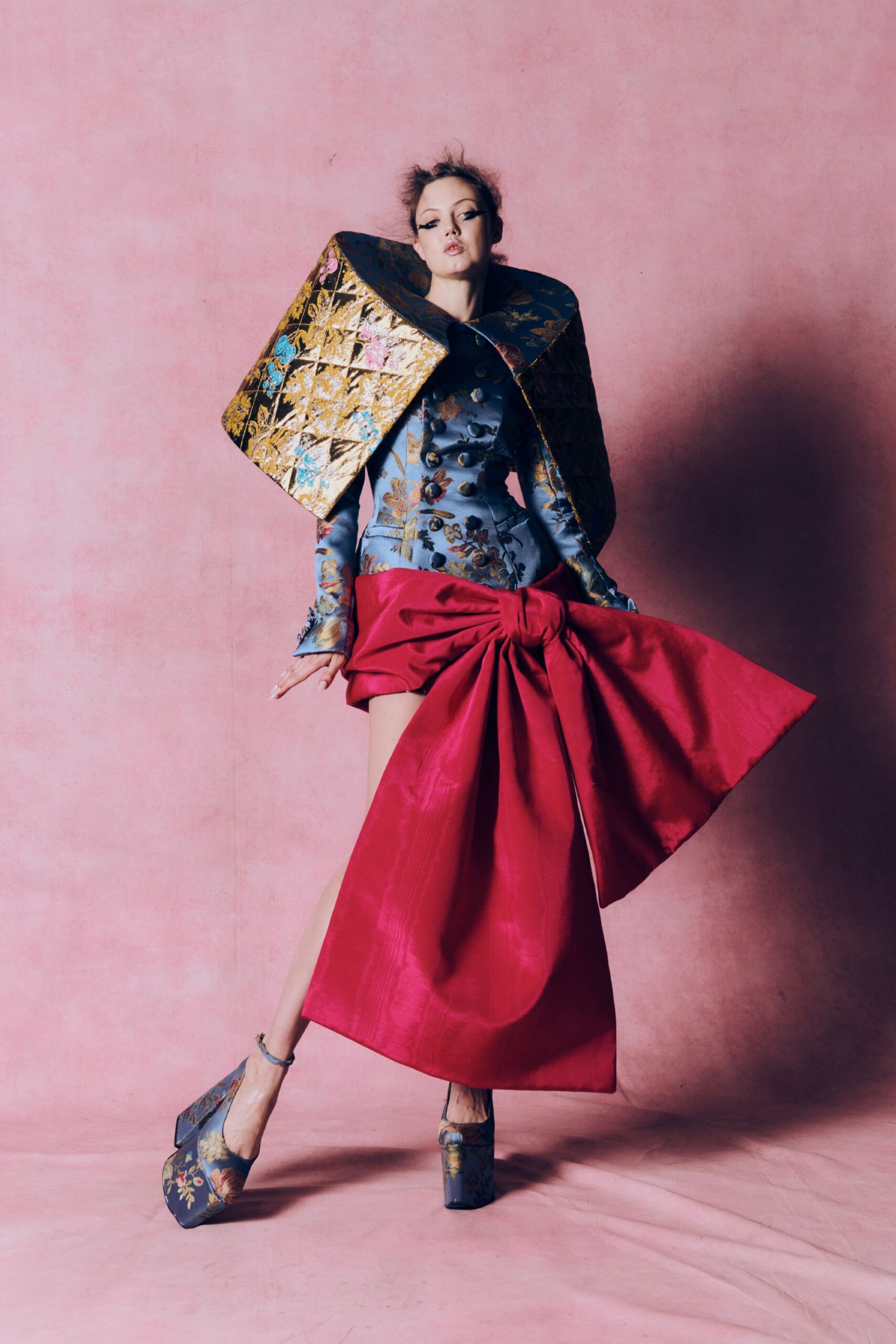 red silk fitted pleated belted midi skirt