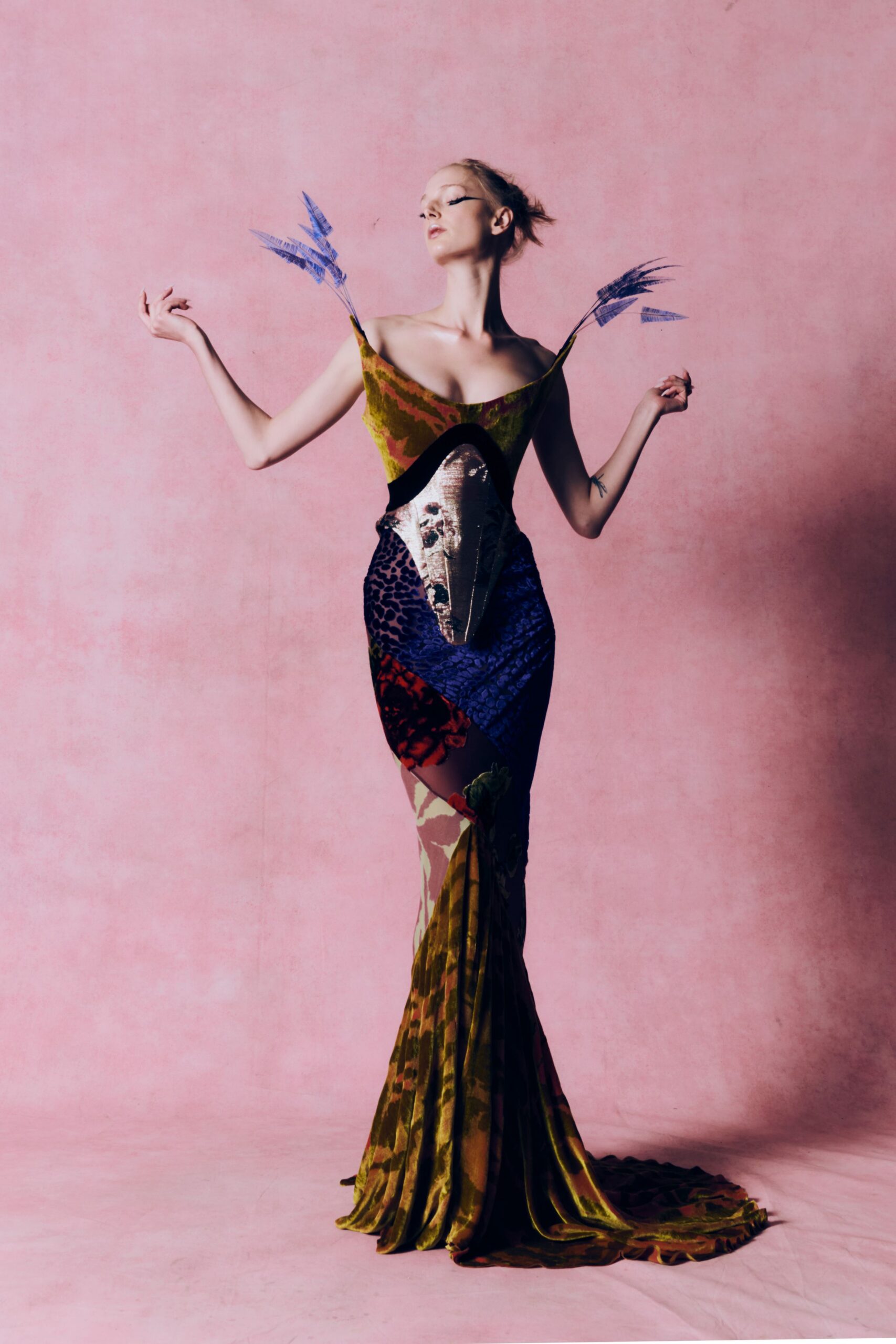 colorful silk sleeveless gown