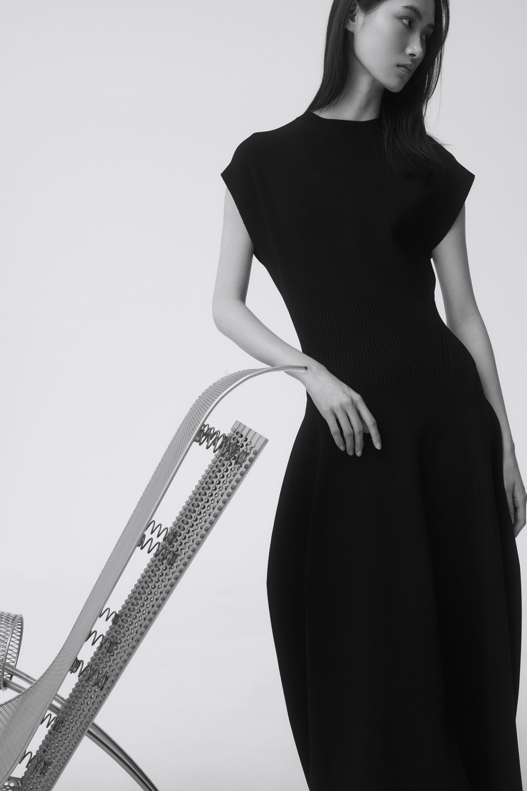 black wool sleeveless maxi dress
