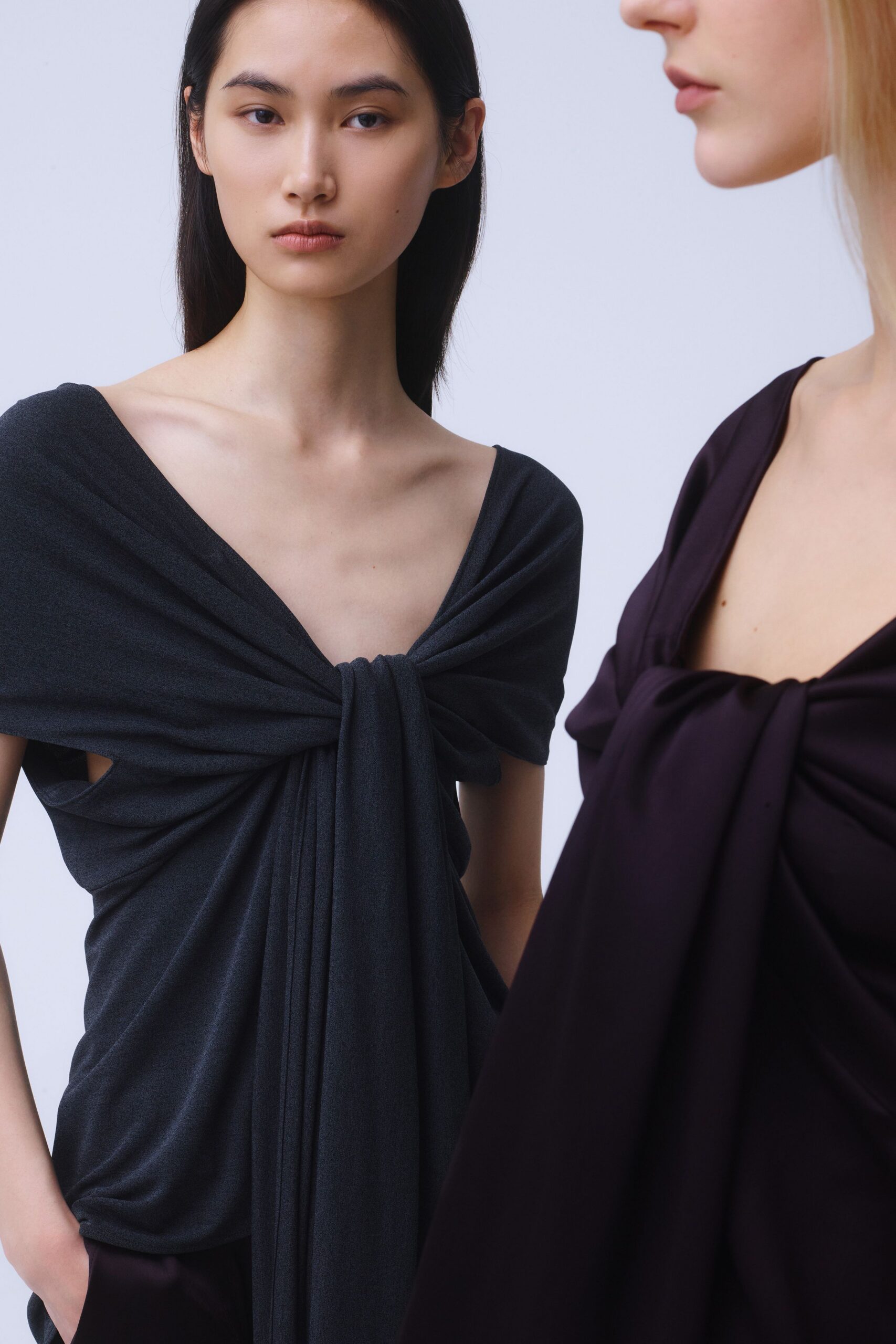 purple cotton sleeveless v-neck relaxed draped top