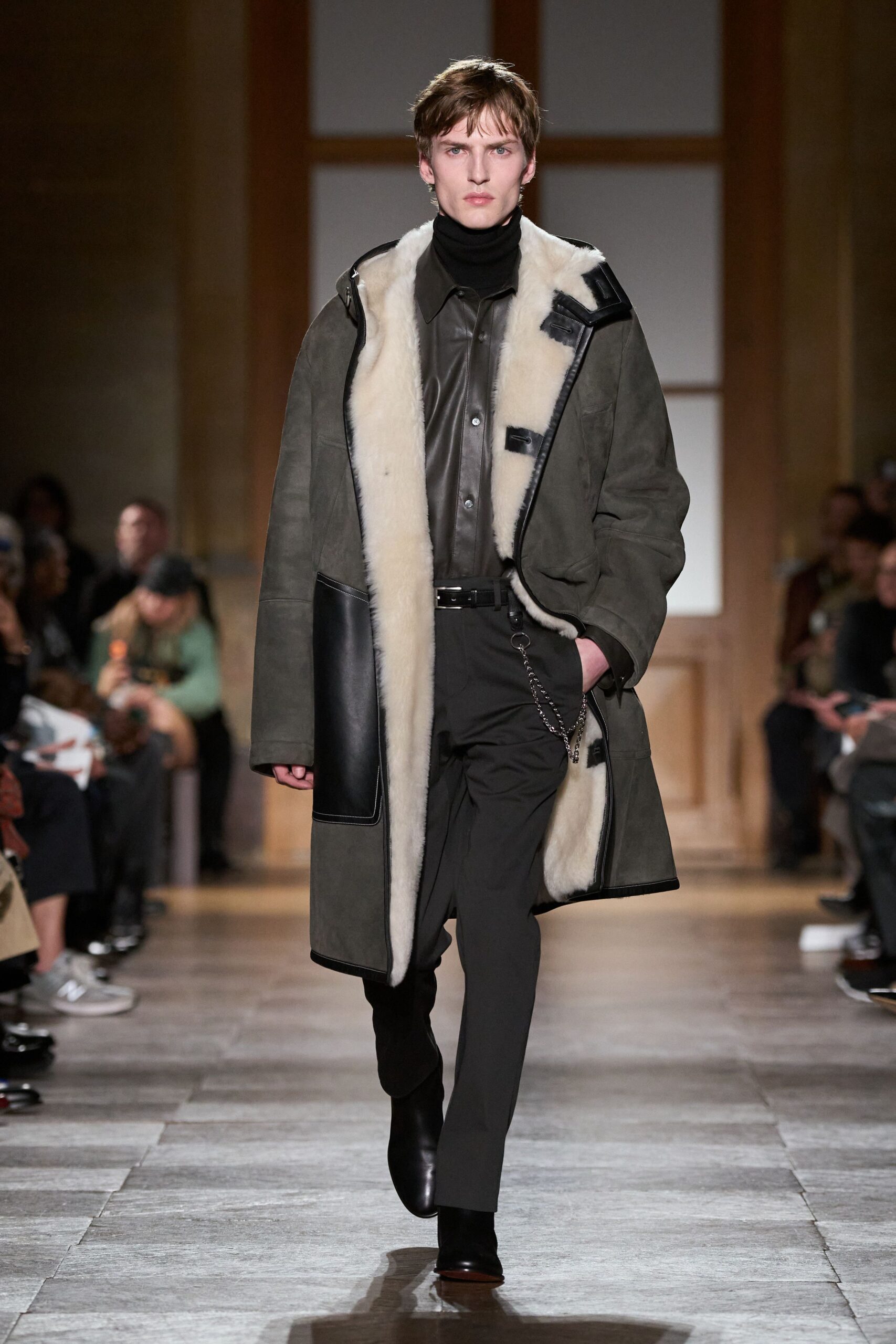 green suede coat with black shirt