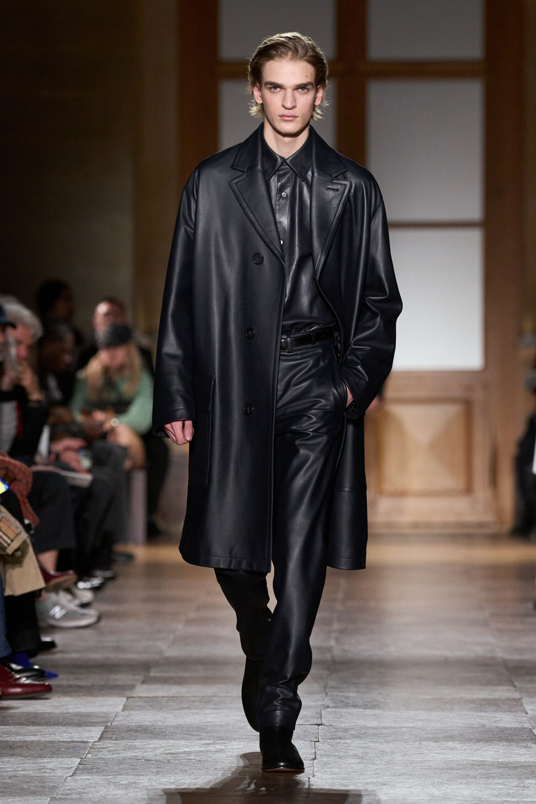 black leather coat and pants