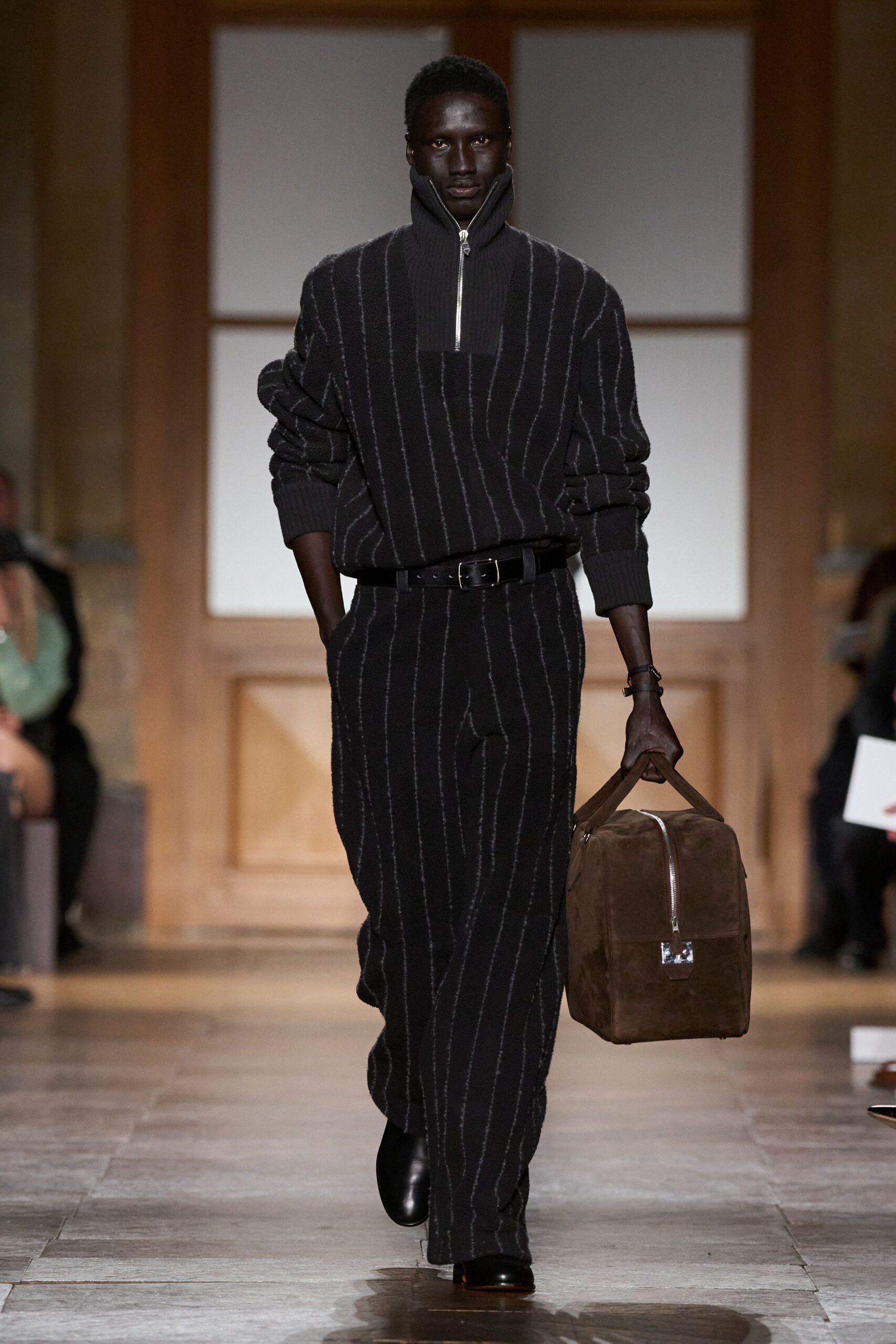 black gray striped sweater pants
