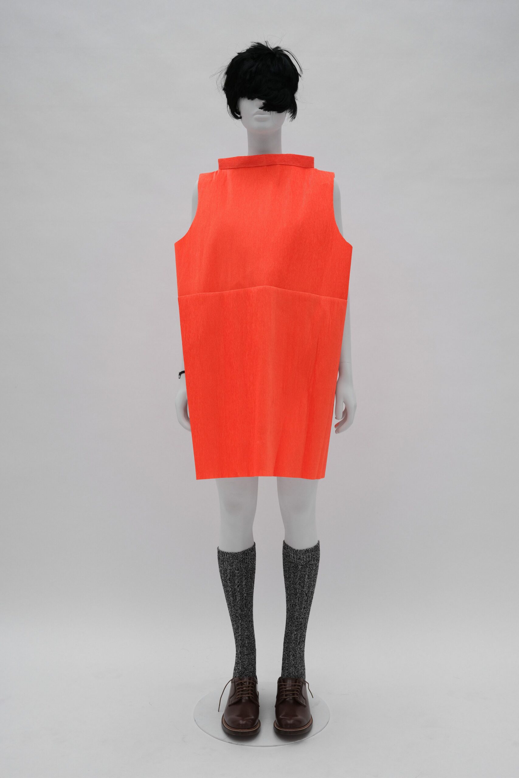 orange cotton sleeveless collared relaxed straight-leg mini dress