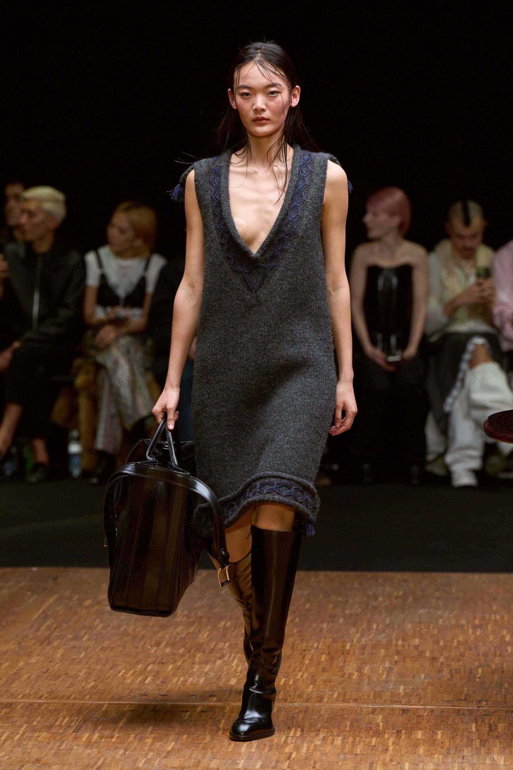 gray wool sleeveless mini dress