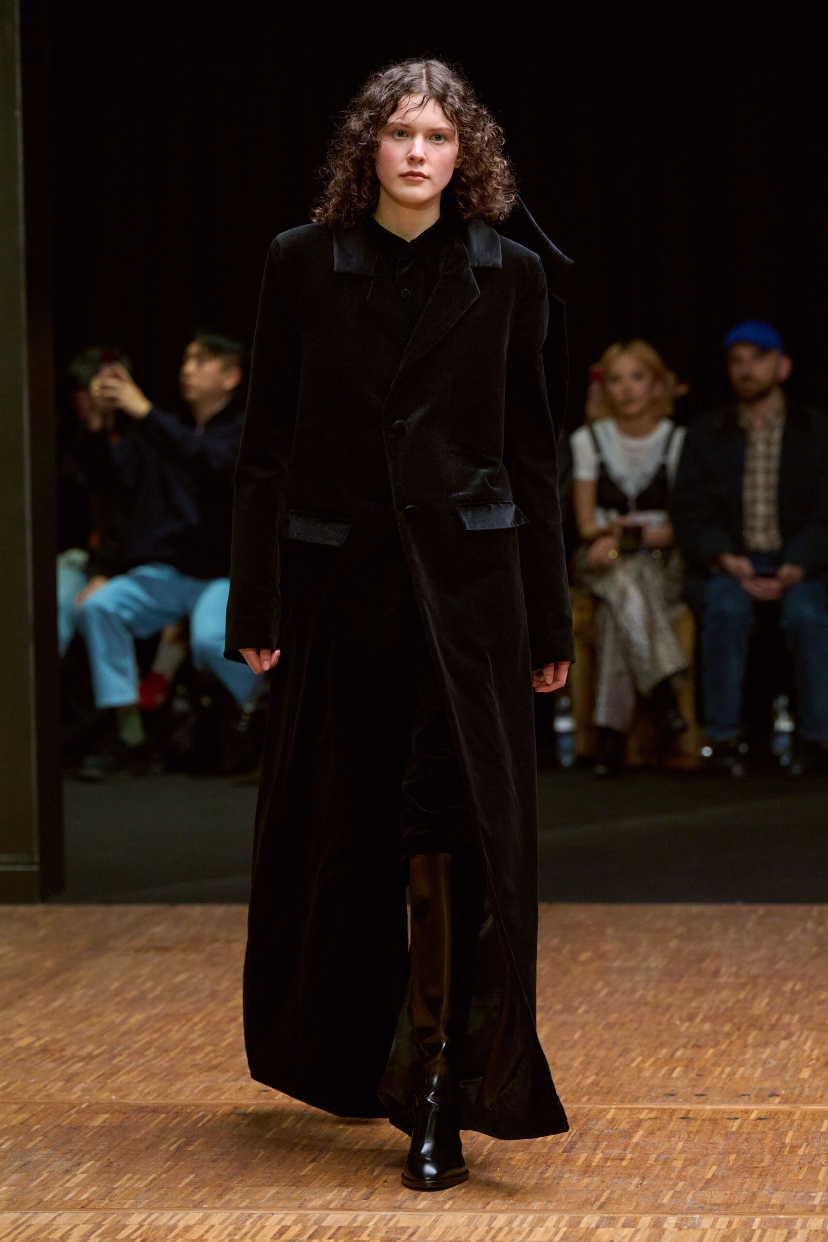 black velvet coat with leather pants