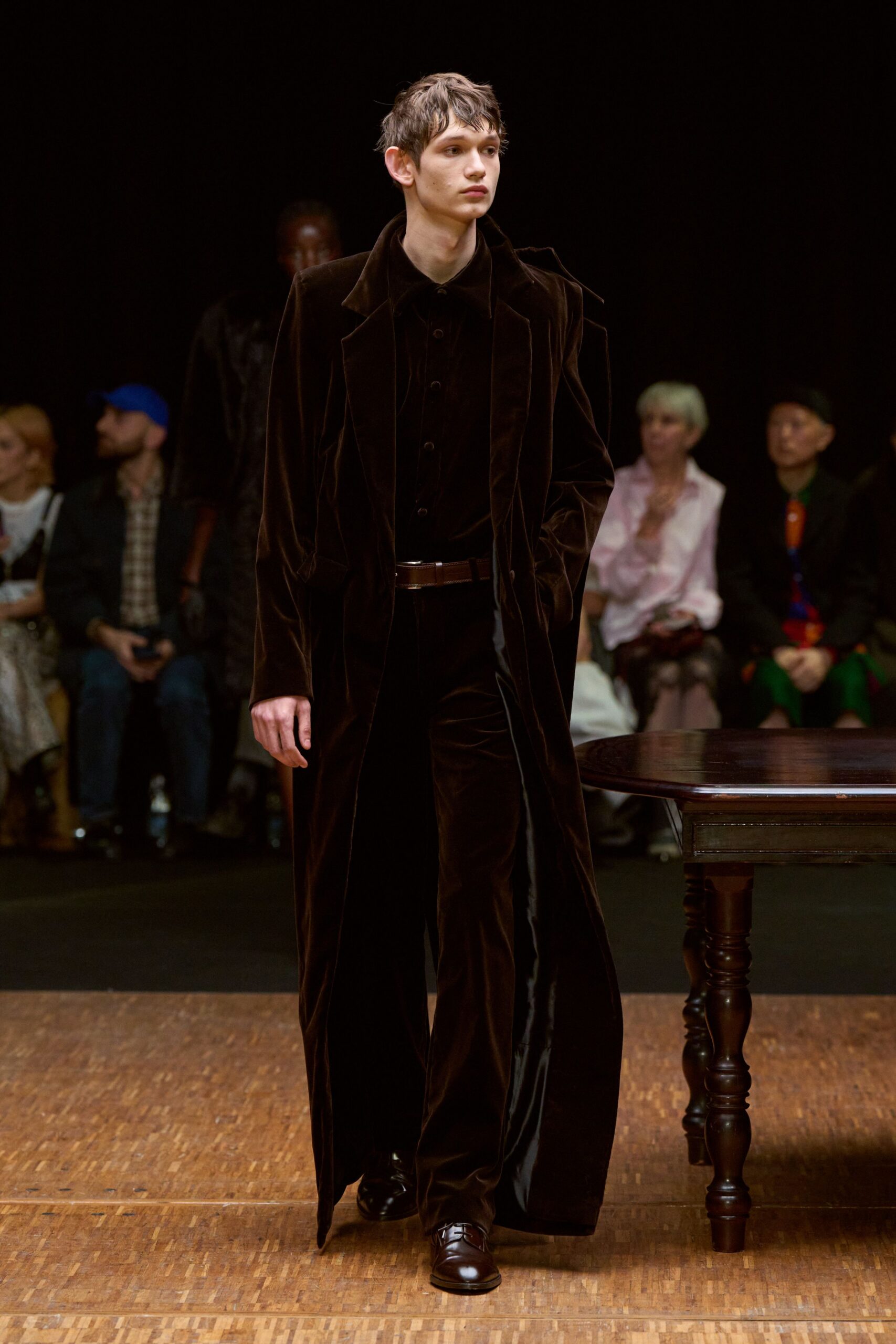 brown velvet coat with black shirt