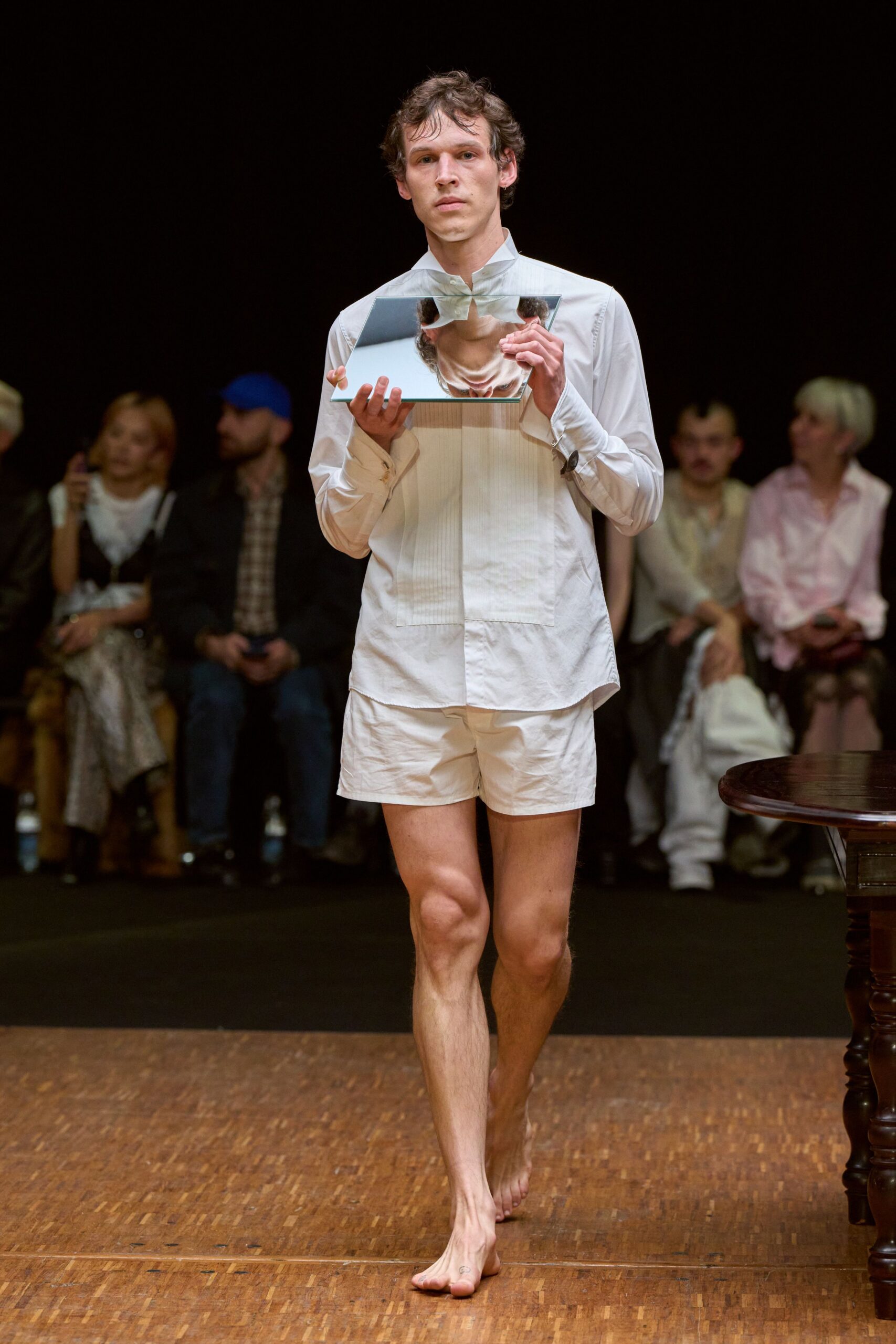 white fitted shirt and shorts