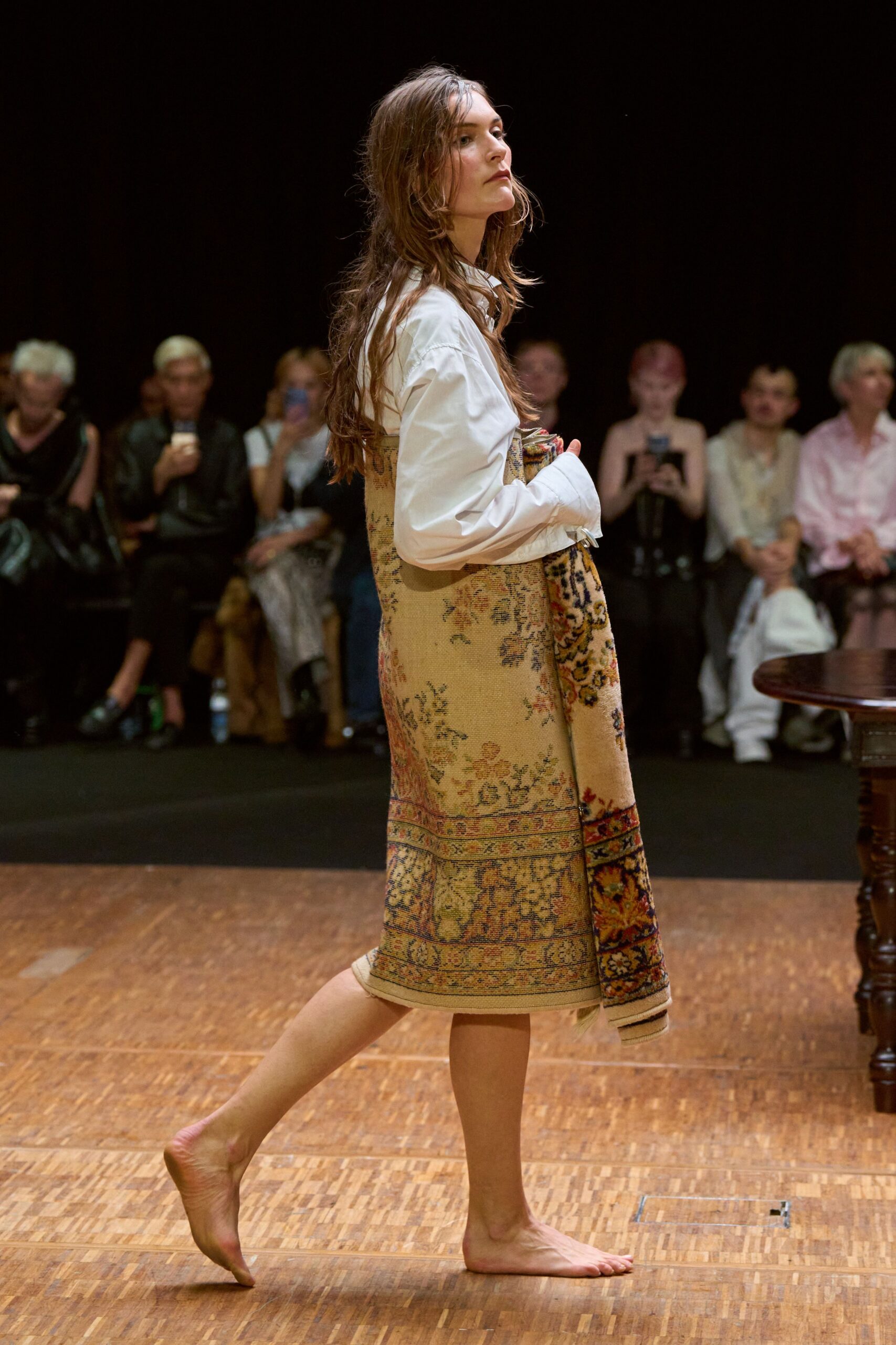 beige embroidered sleeveless dress