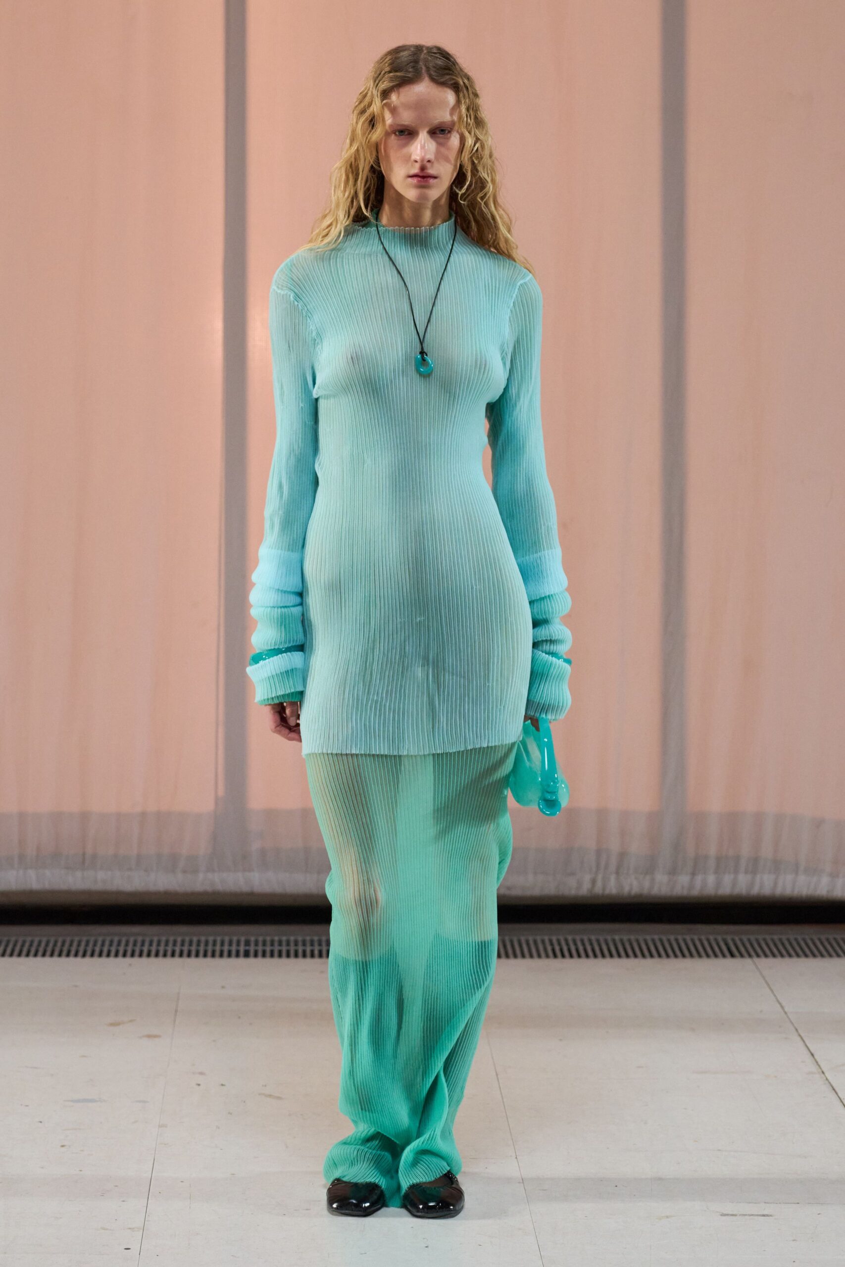 teal knit long-sleeve fitted ribbed sheer short dress