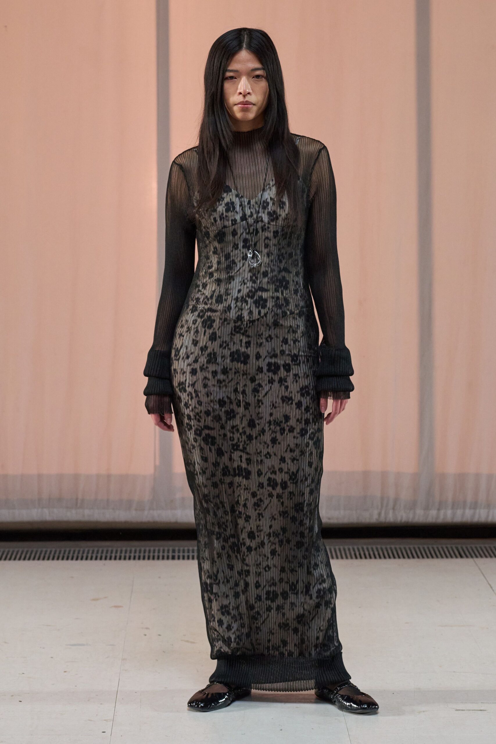 black floral mesh maxi dress