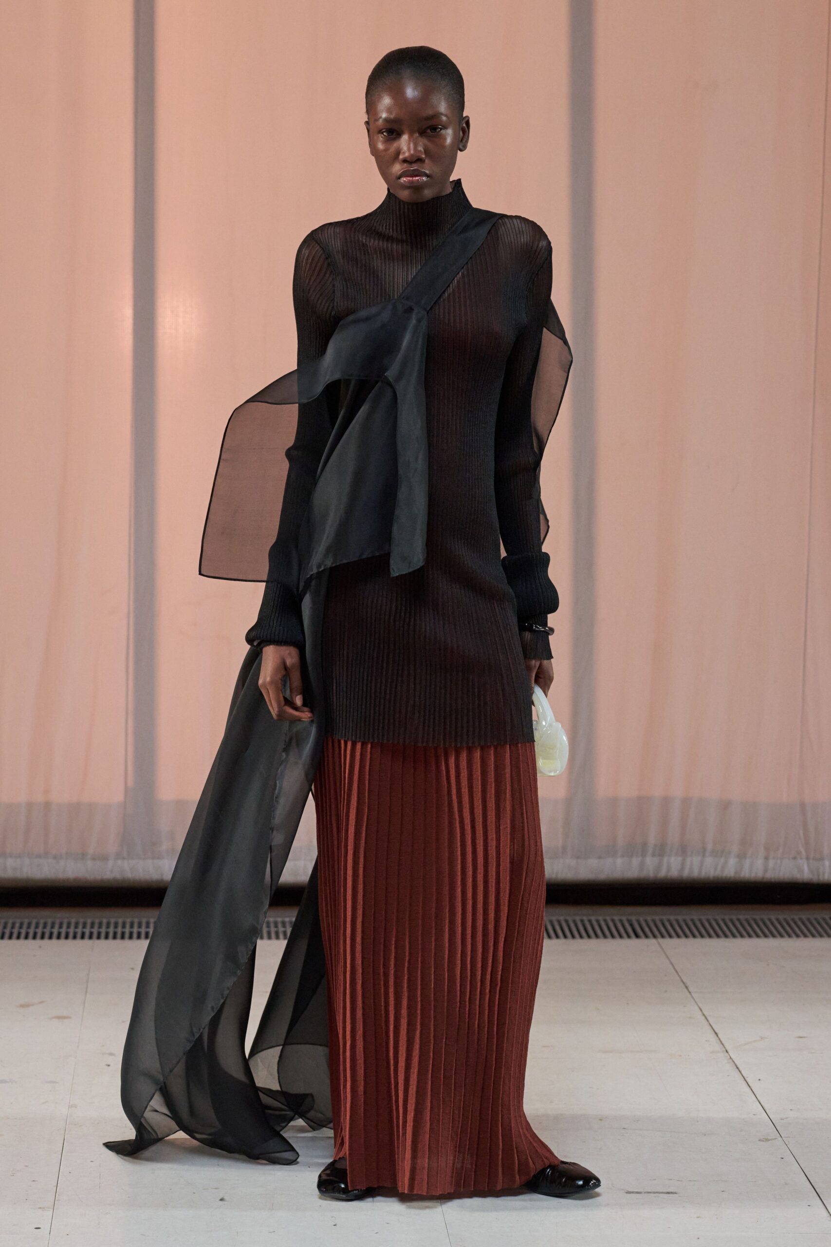 black and brown pleated maxi dress