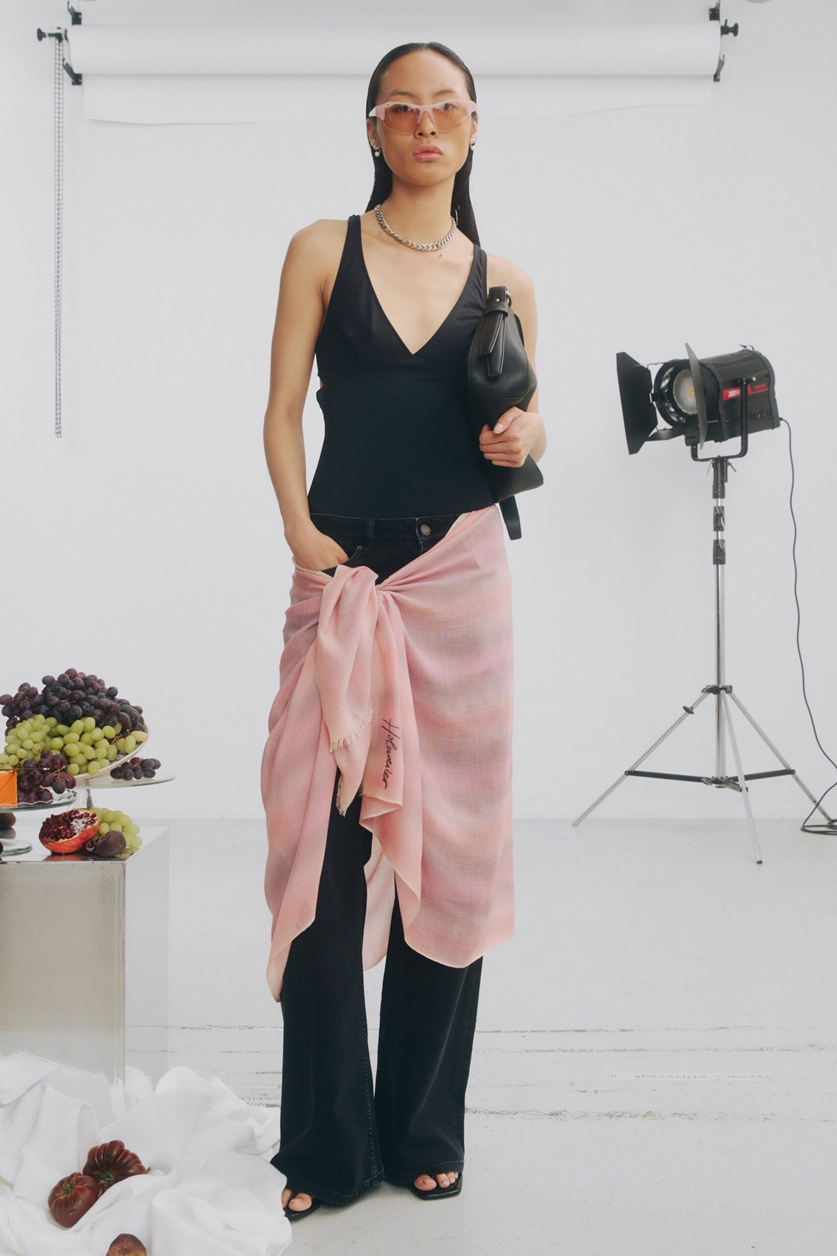 pink layered scarf