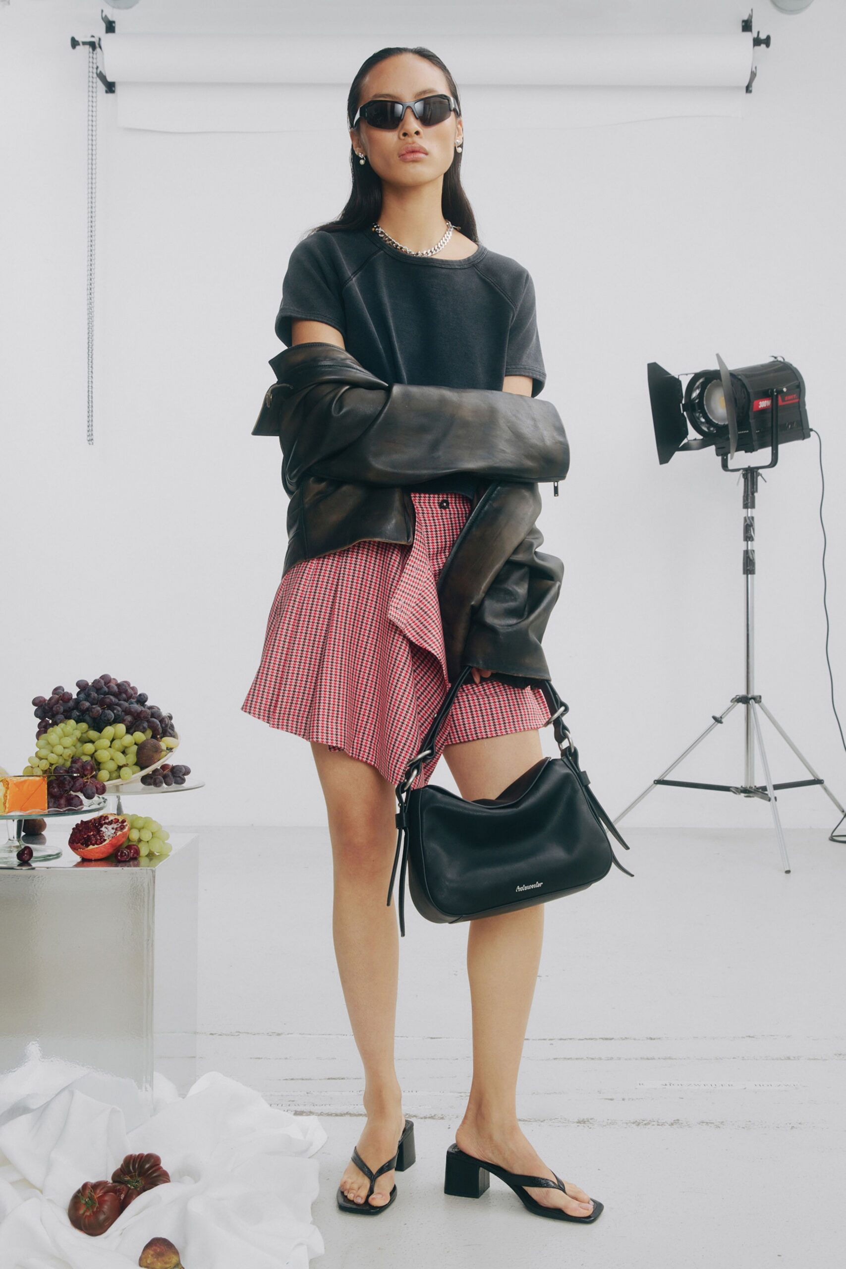 red cotton fitted pleated mini skirt