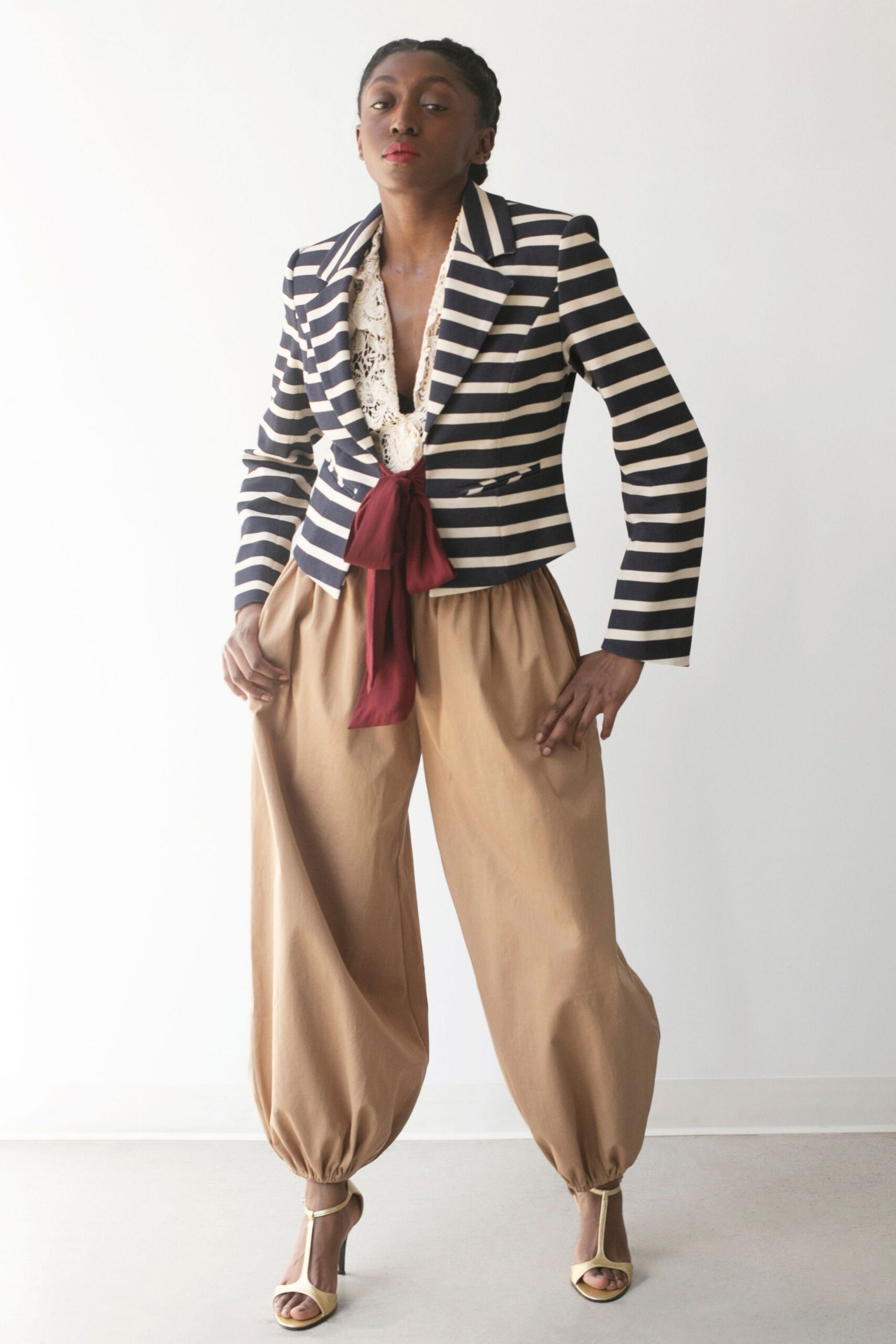 tan cotton relaxed pleated pants