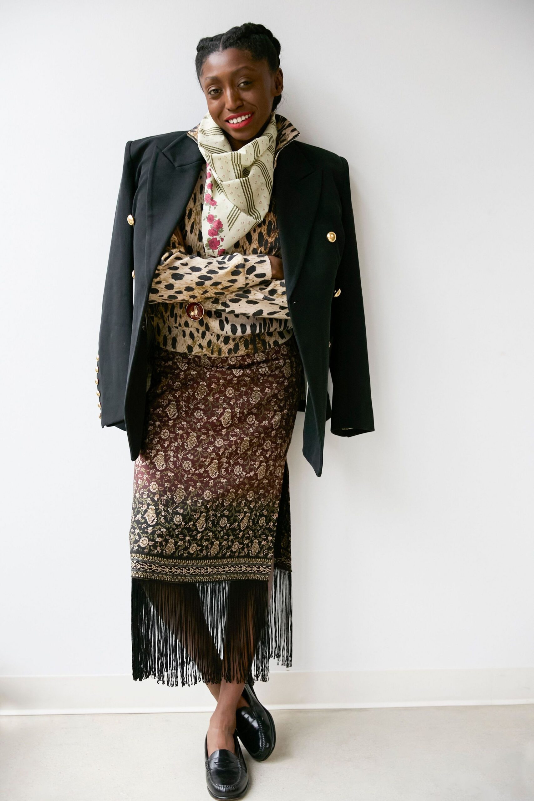 brown fitted fringed skirt