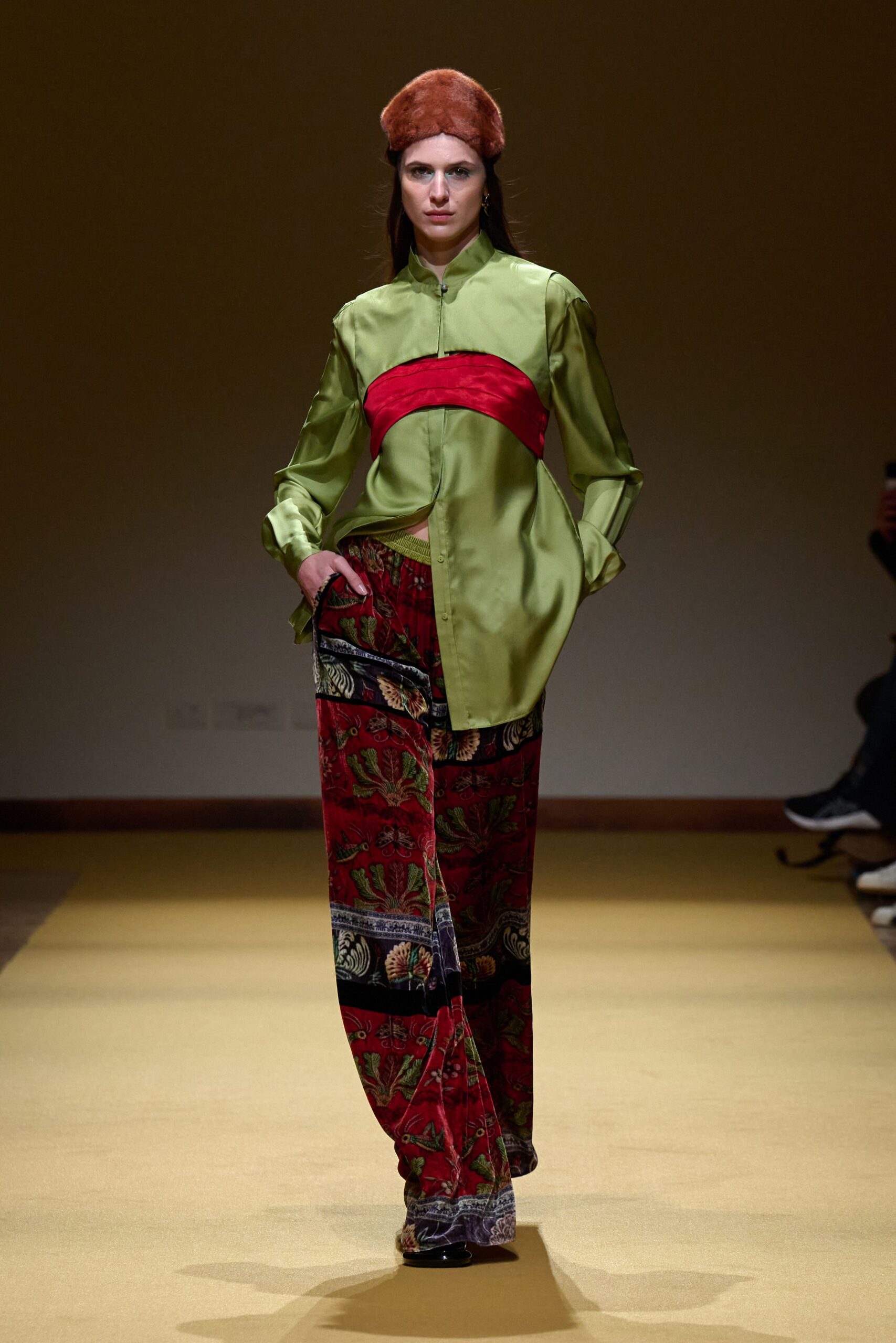 green silk long-sleeve collared relaxed buttoned shirt