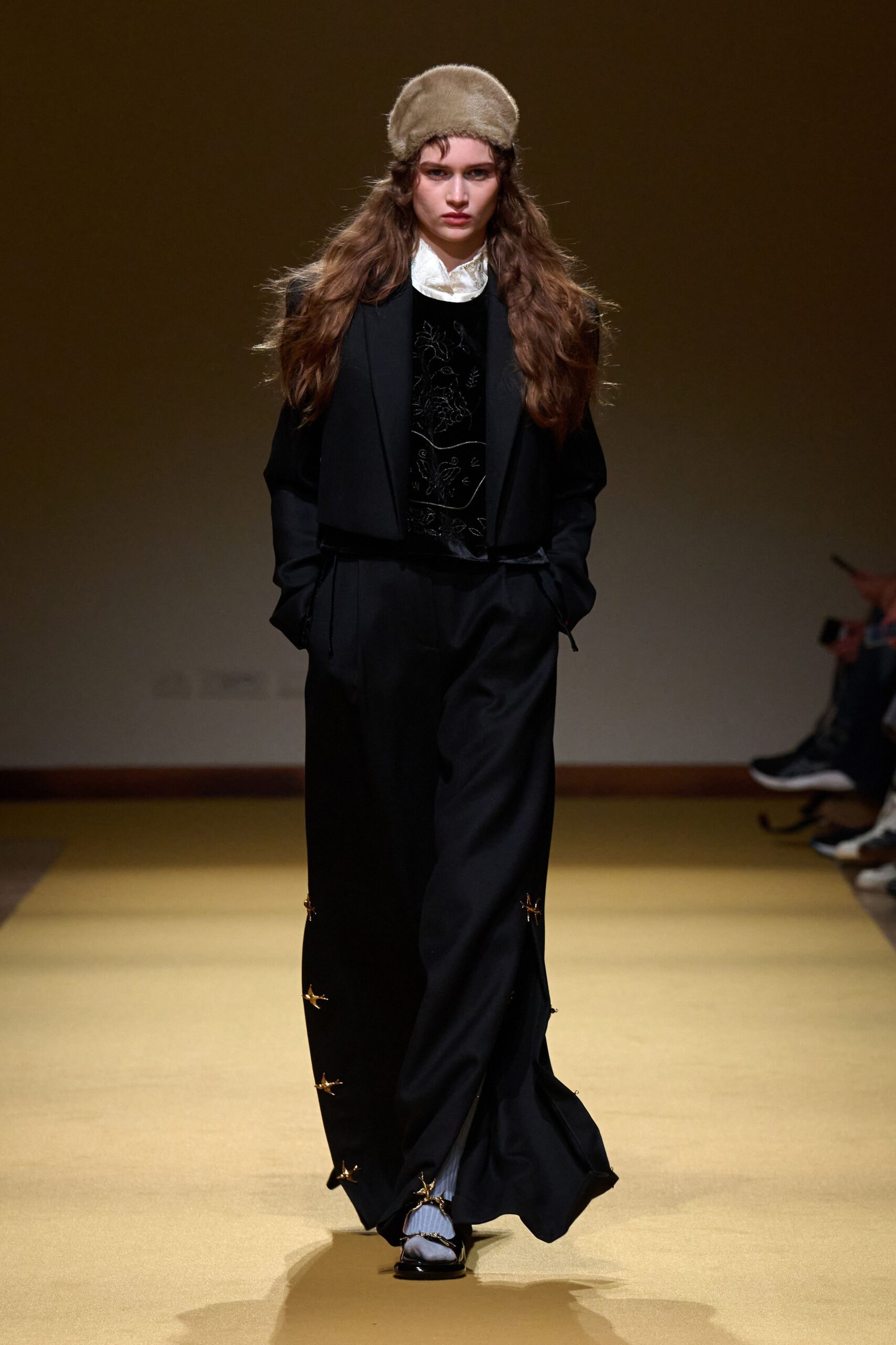 black tailored blazer with embroidered top
