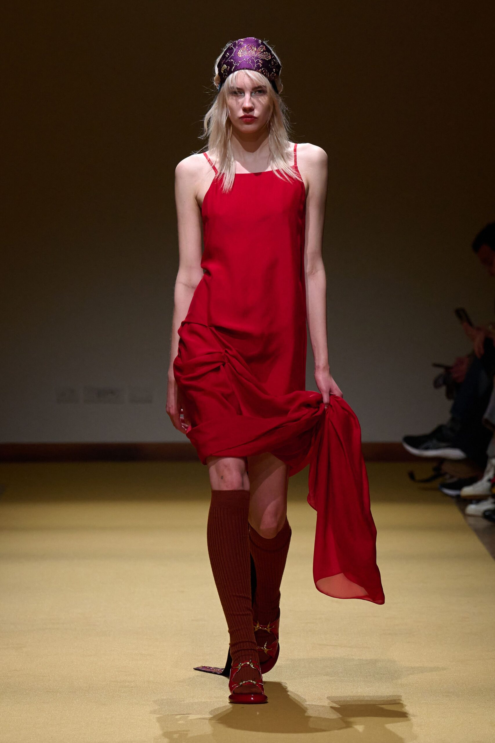 red silk sleeveless v-neck fitted draped mini dress