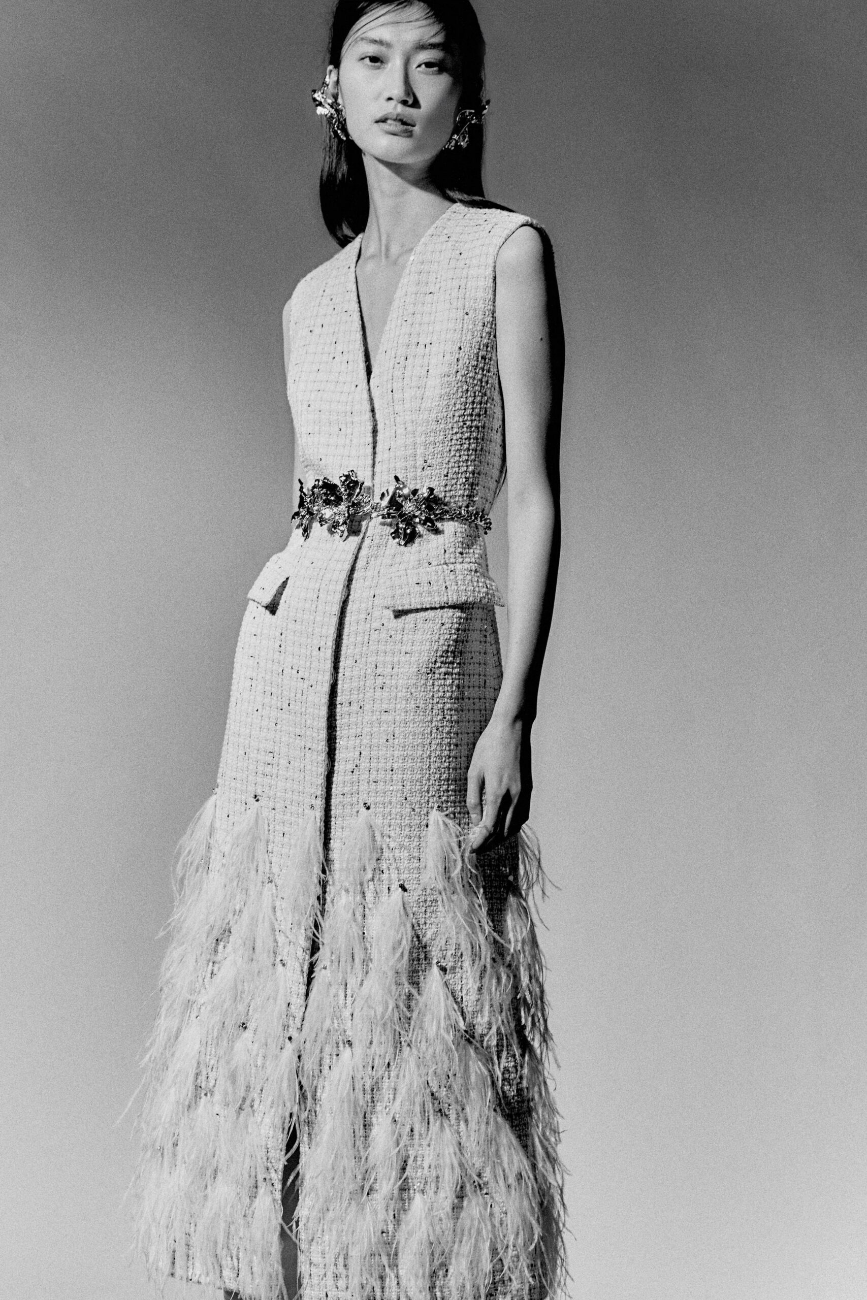 white tweed sleeveless dress