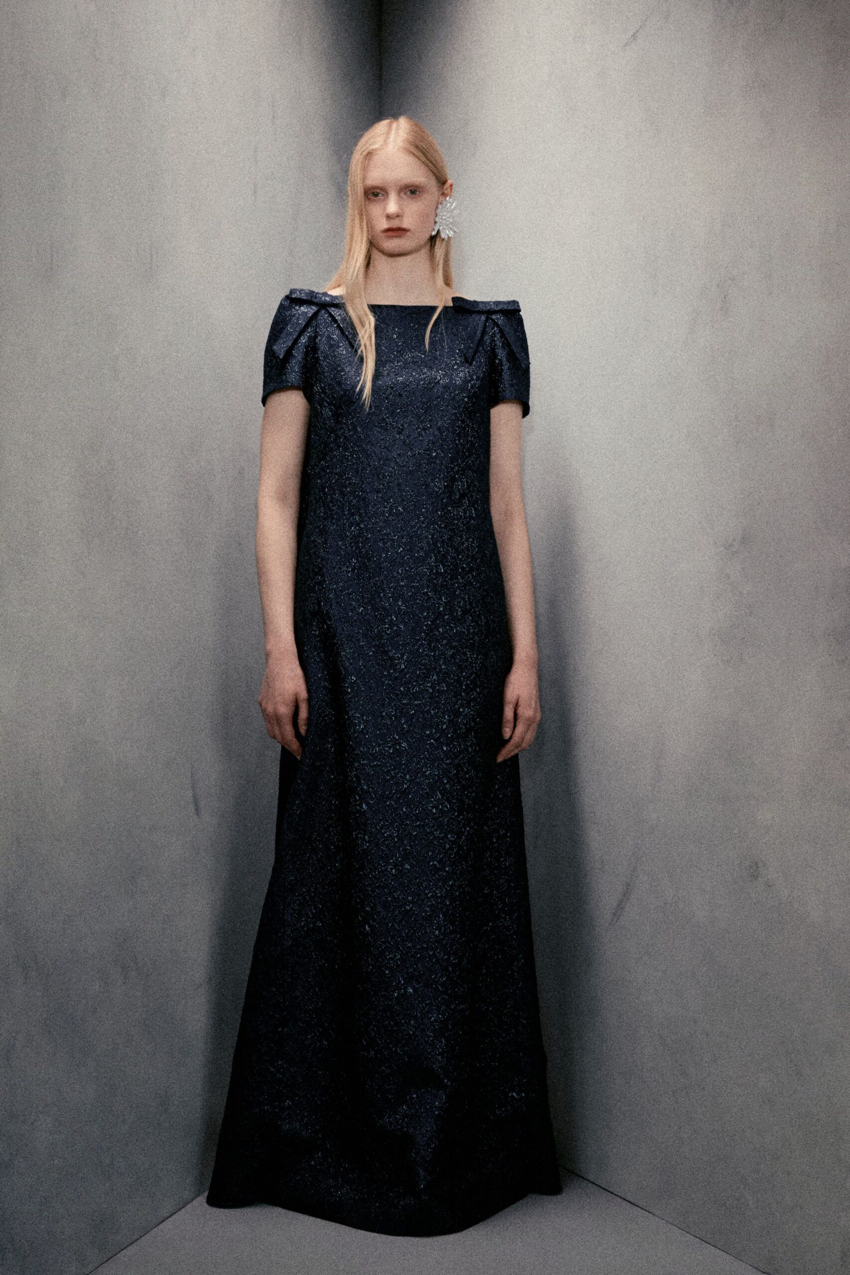 black silk pleated gown