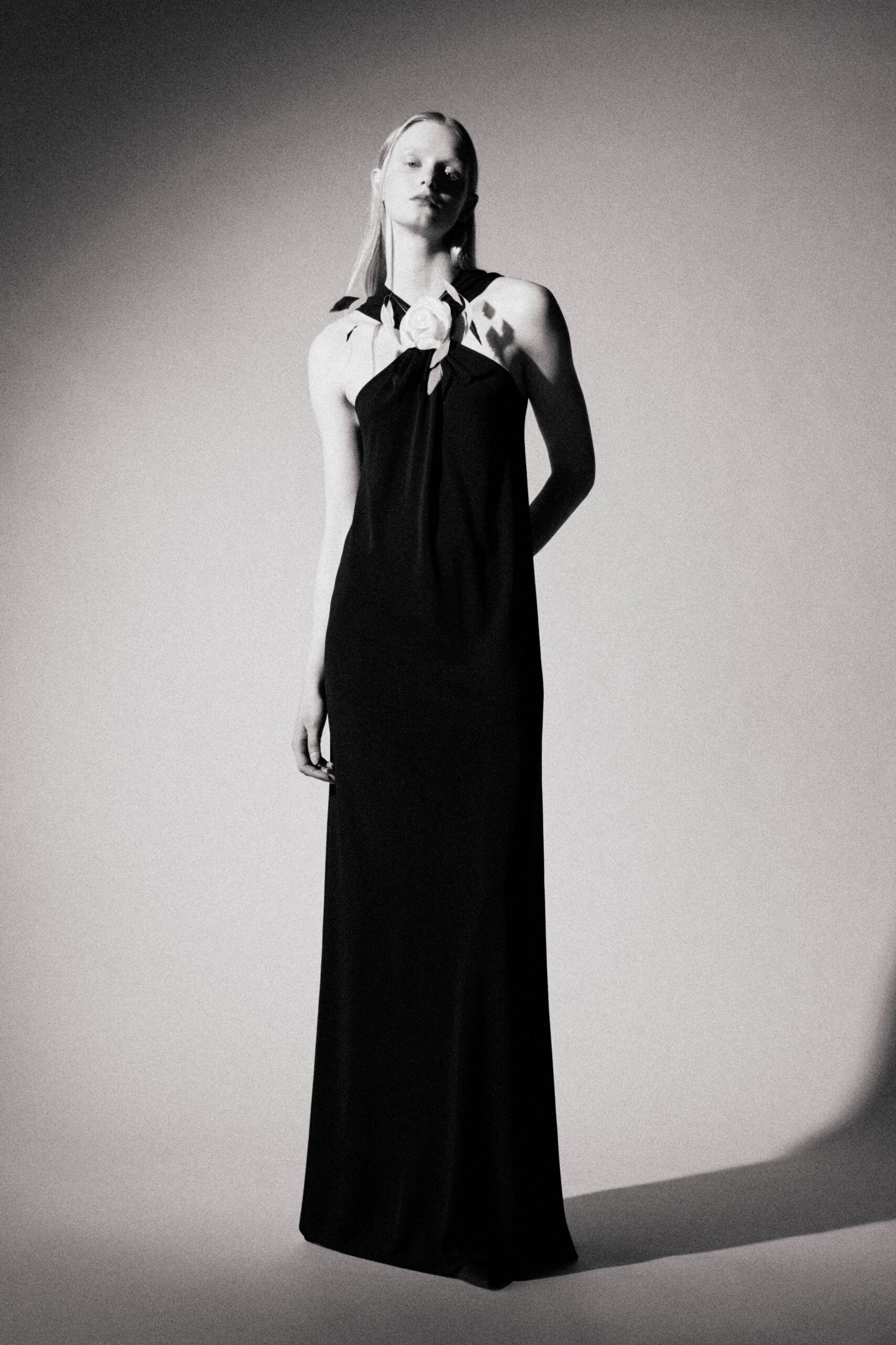 black silk halter gown