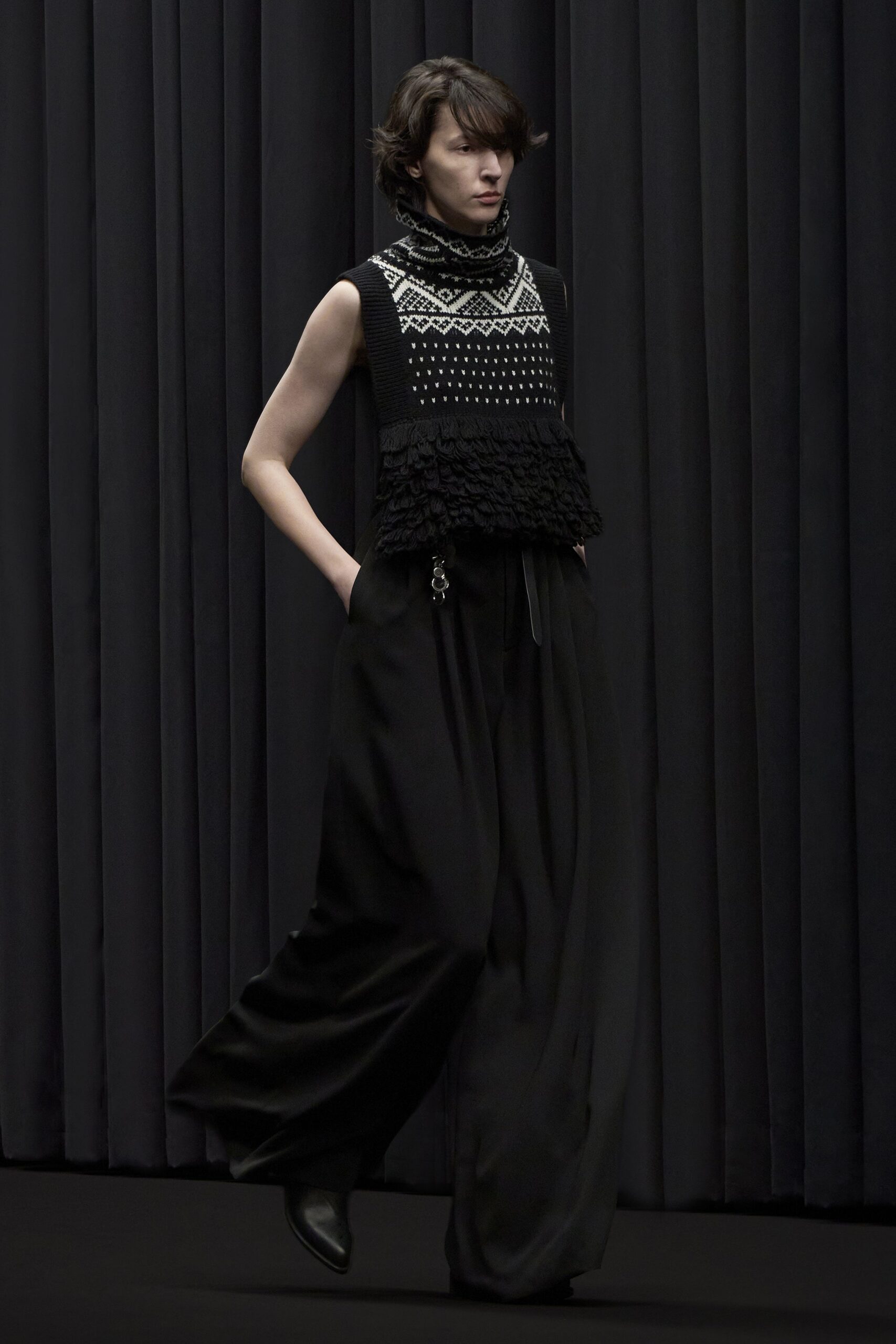 black cotton sleeveless high-neck fitted embroidered top