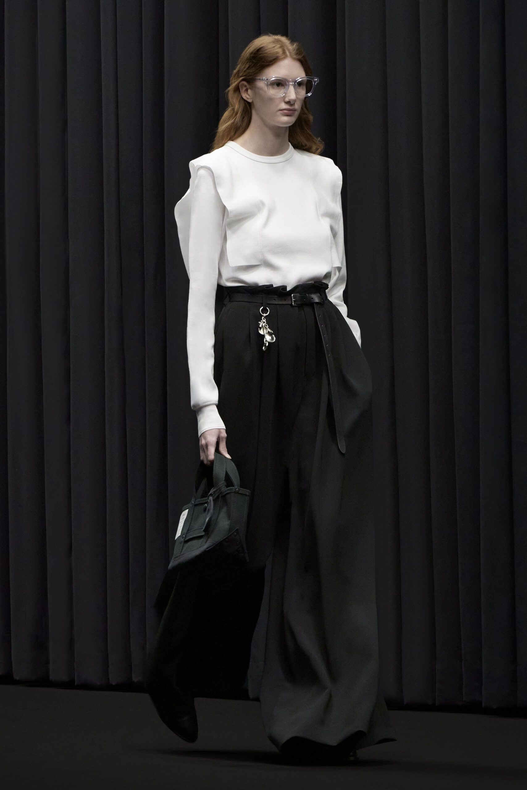 black cotton relaxed wide-leg belted pants