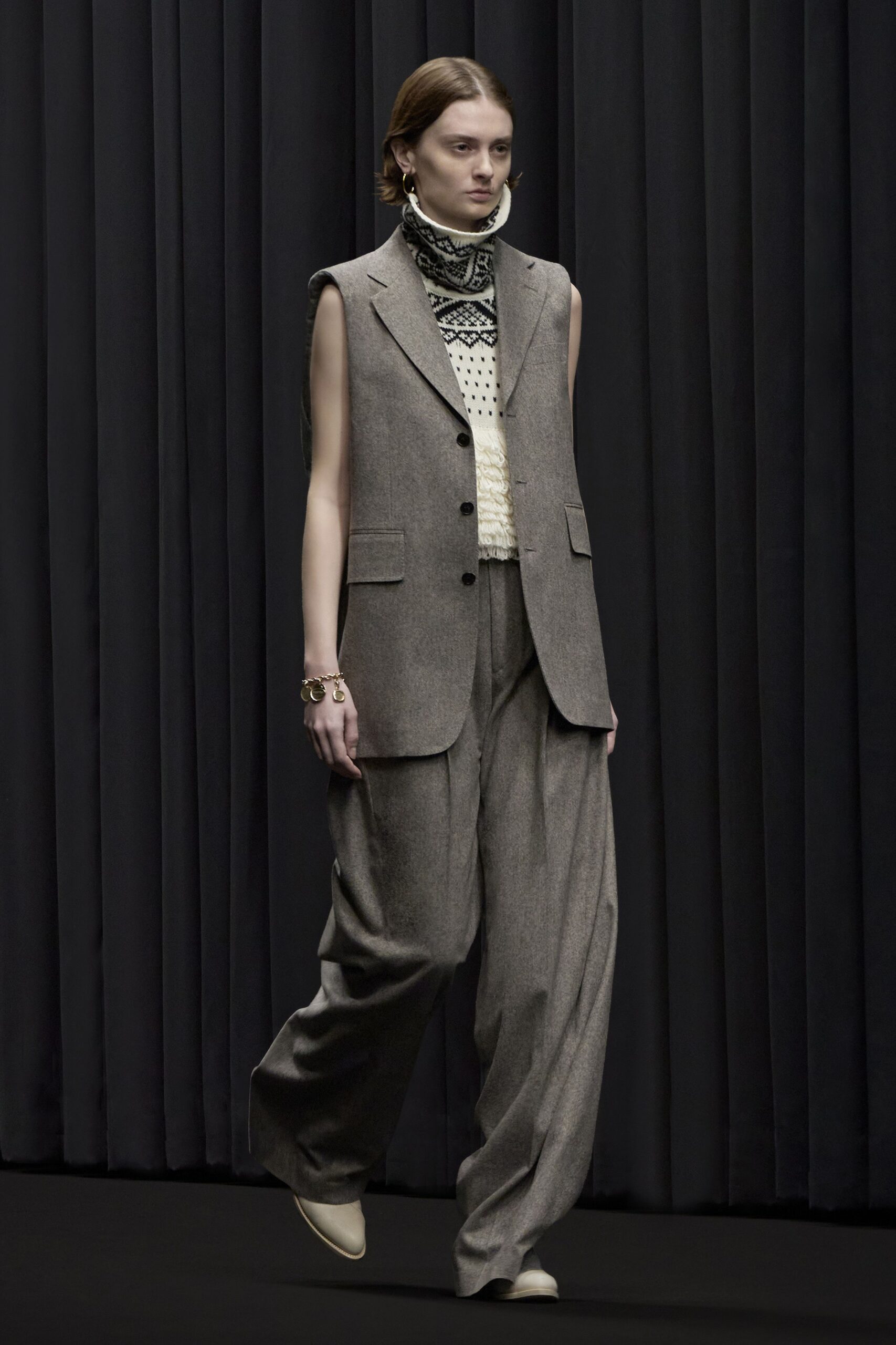 gray wool vest and pants outfit