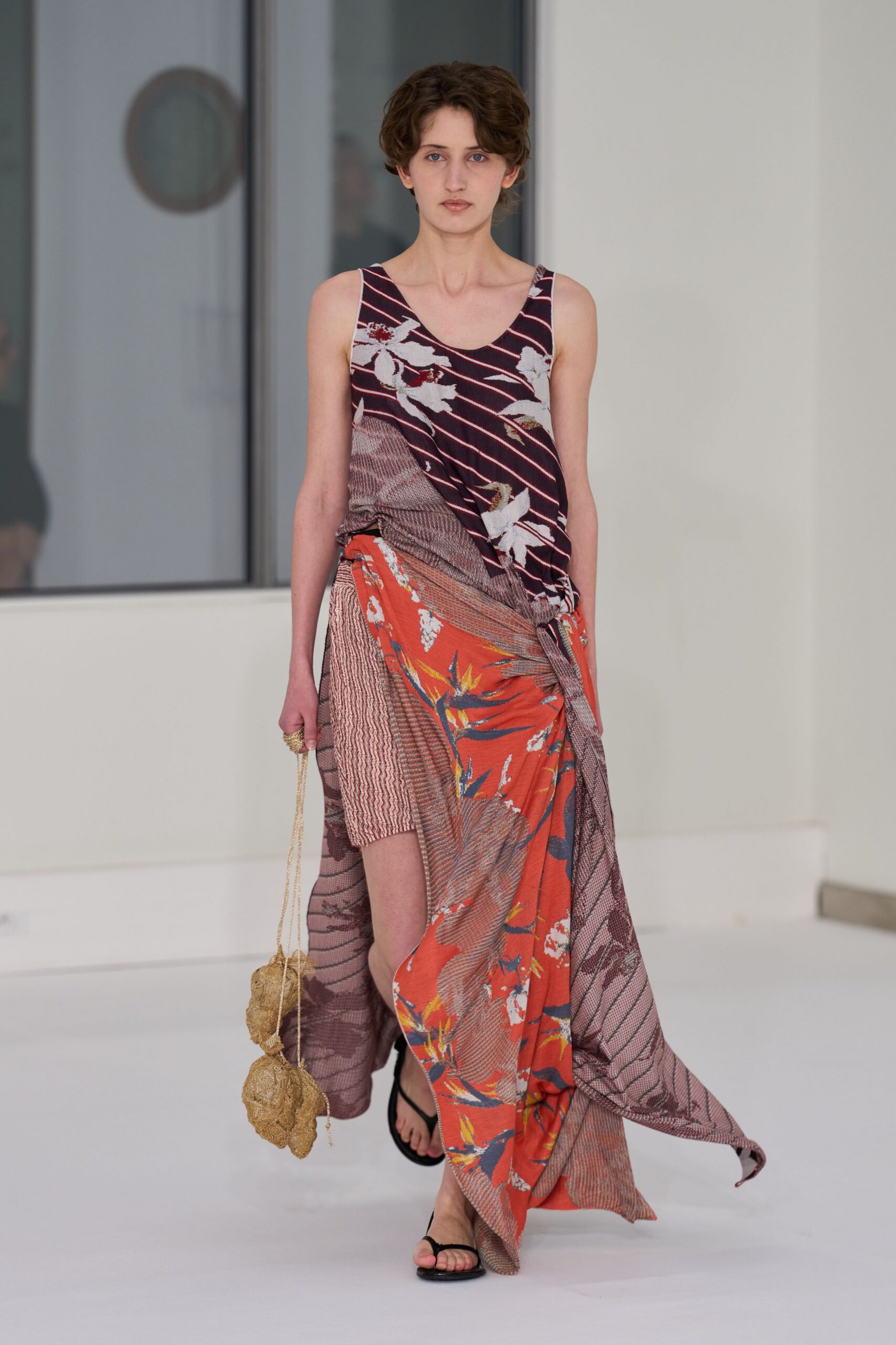 multi cotton sleeveless v-neck fitted layered printed dress