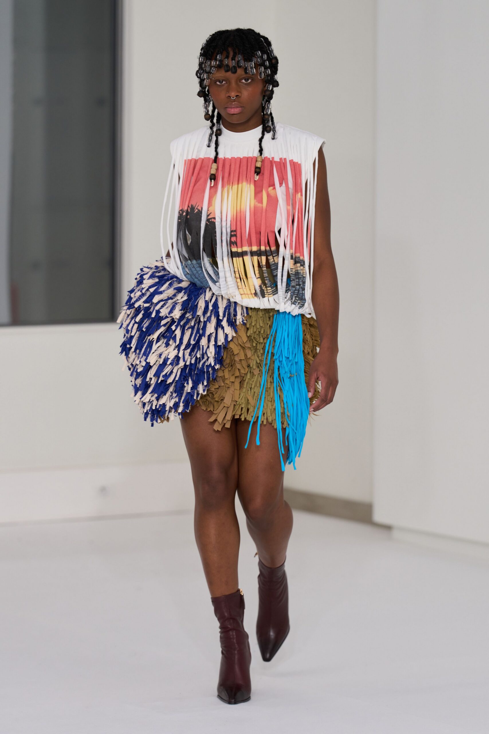 gold cotton fitted fringed skirt