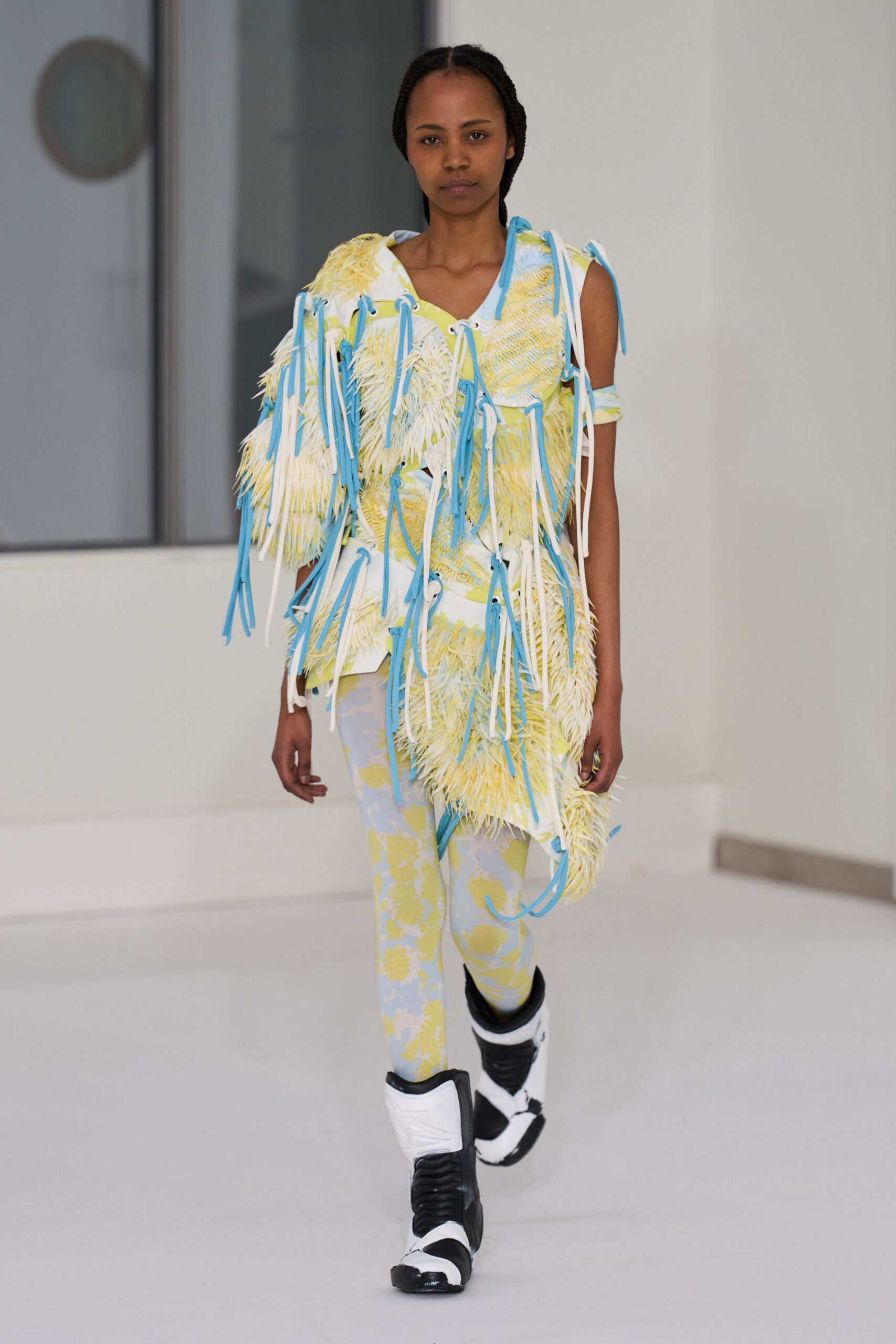 yellow cotton fitted printed pants