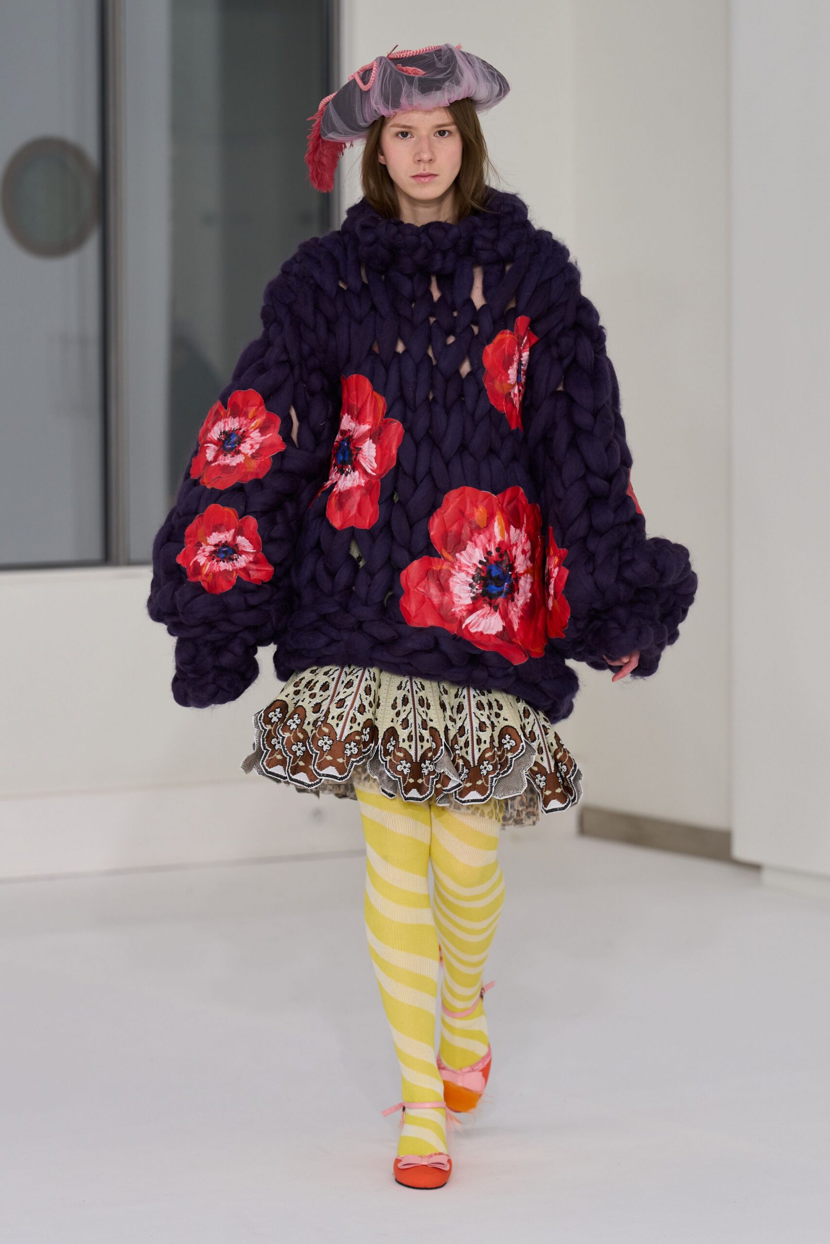 purple wool long-sleeve oversized embroidered sweater