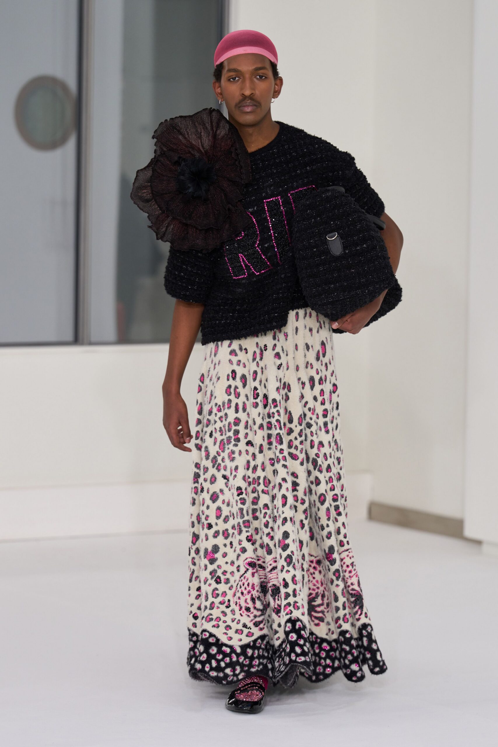 white silk fitted flared printed maxi skirt