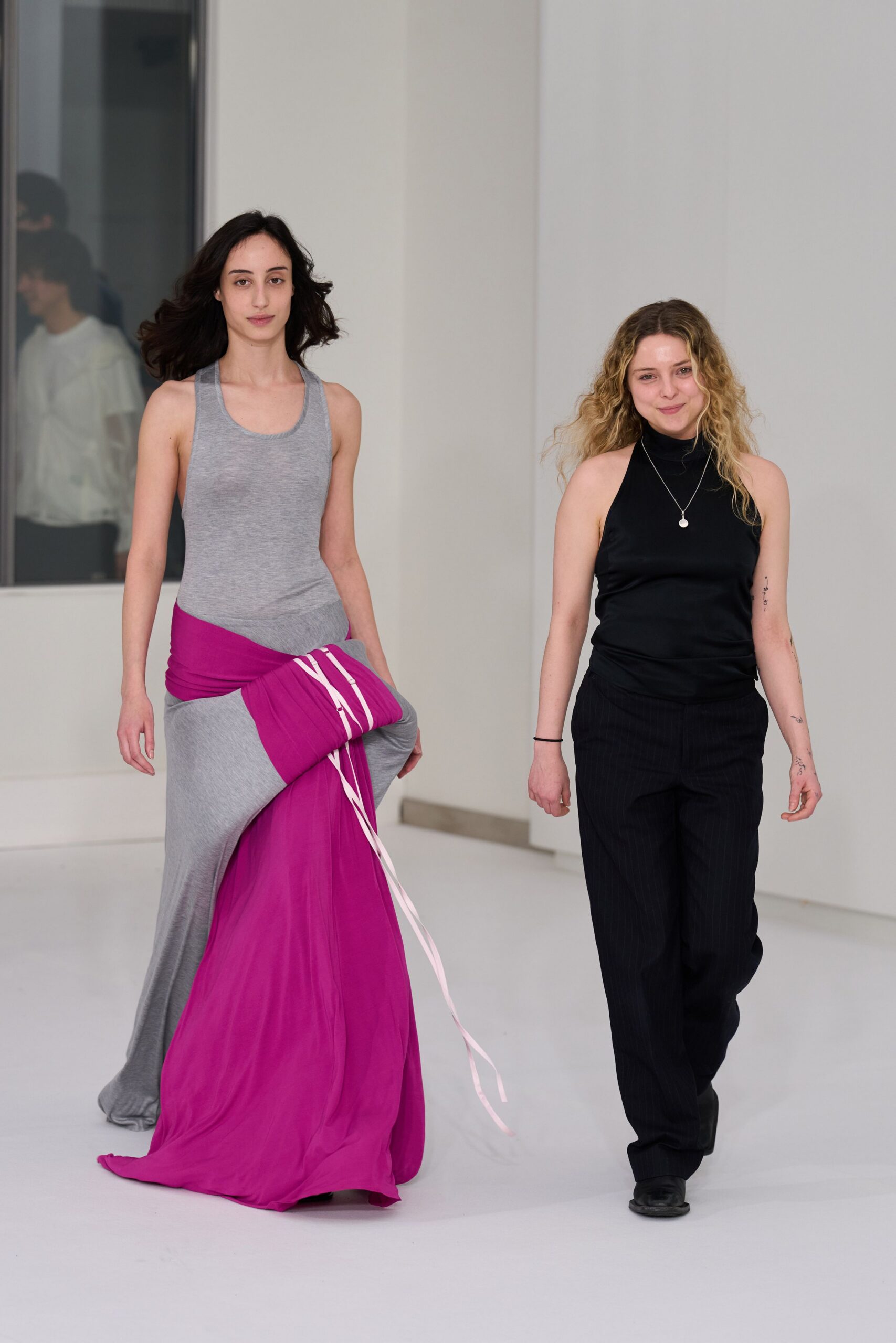 gray cotton sleeveless v-neck fitted draped maxi dress