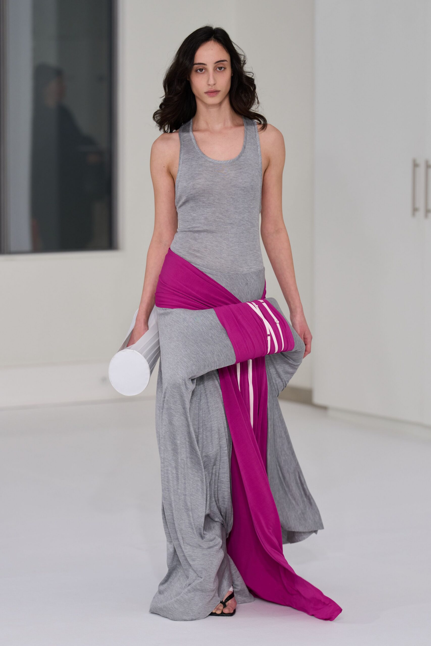 gray cotton sleeveless relaxed layered maxi dress