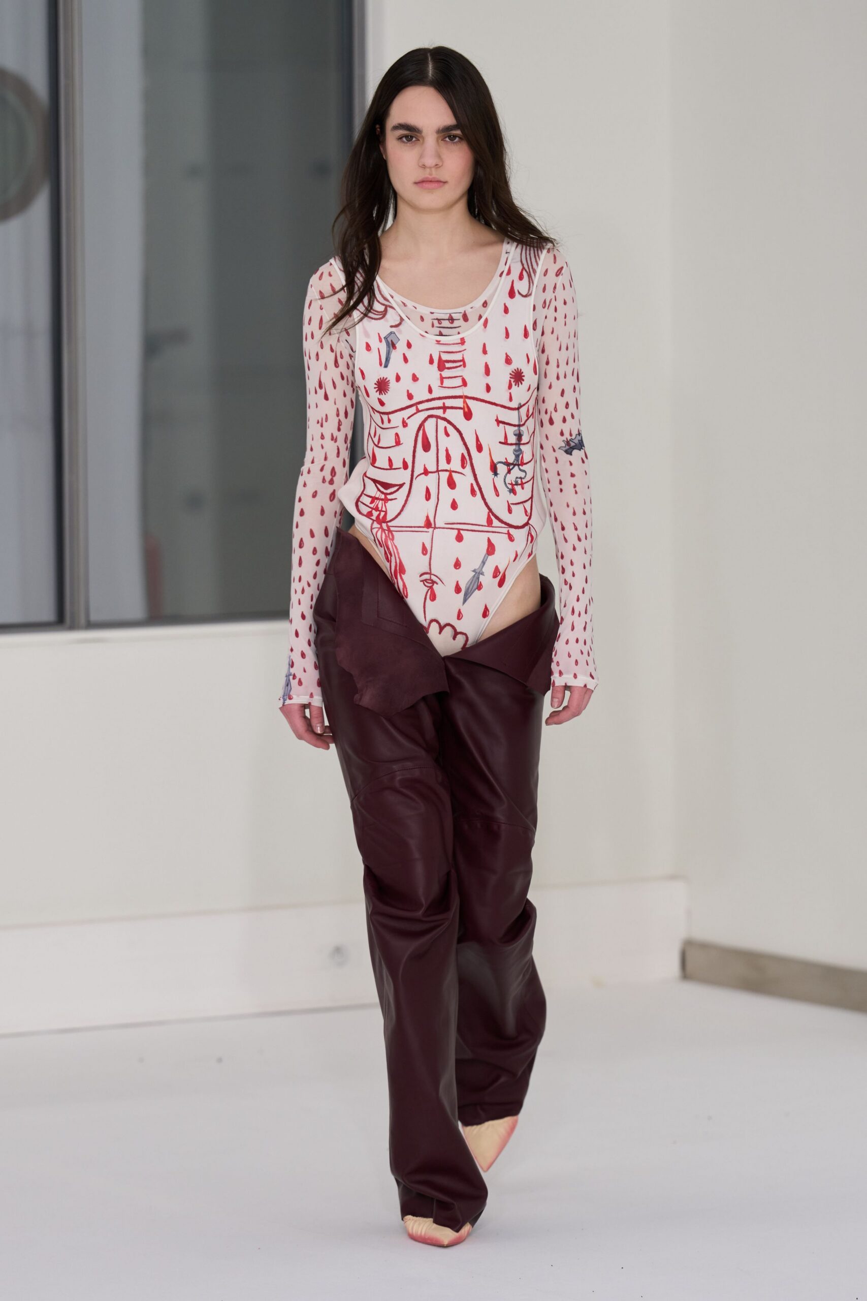 maroon leather relaxed wide-leg pants