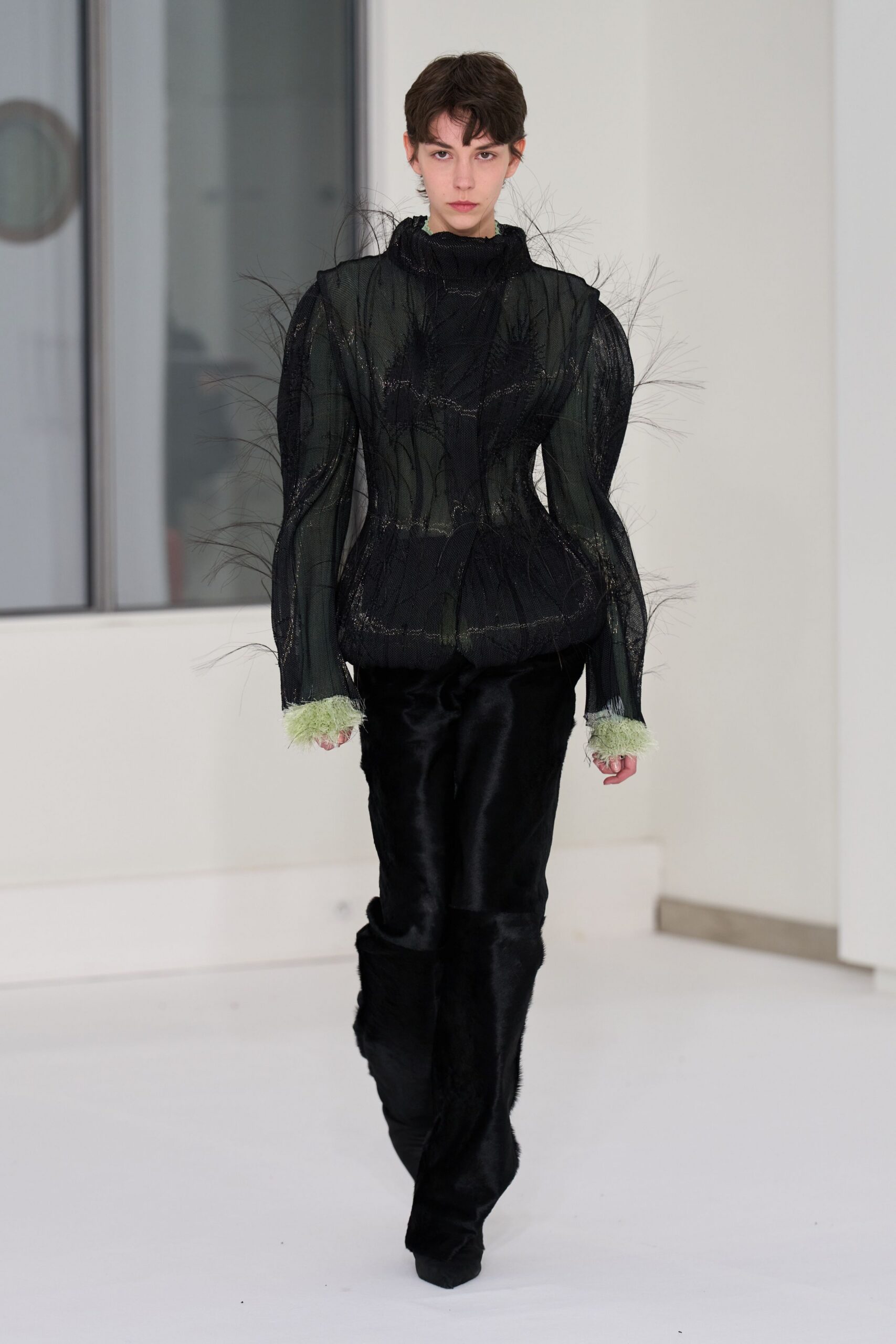 black velvet fitted straight-leg pants