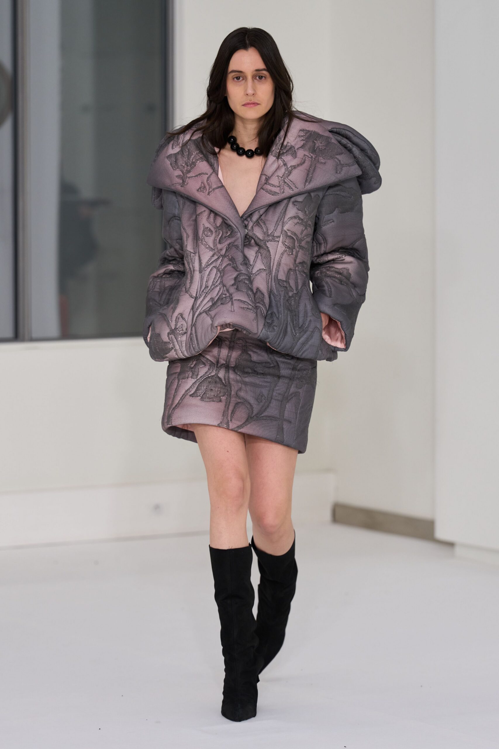 pink silk long-sleeve collared oversized embroidered coat