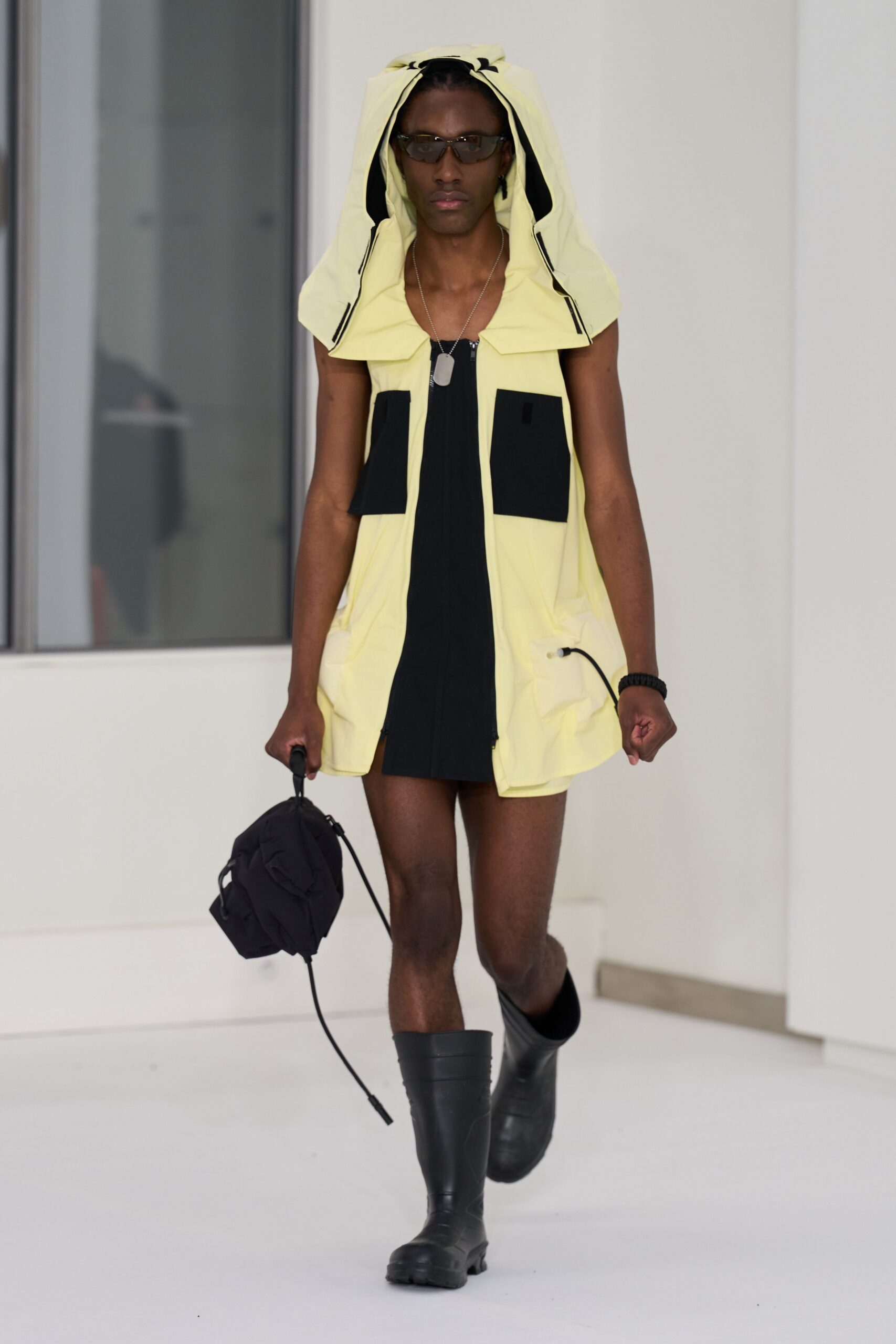 yellow cotton sleeveless hooded fitted pockets short dress