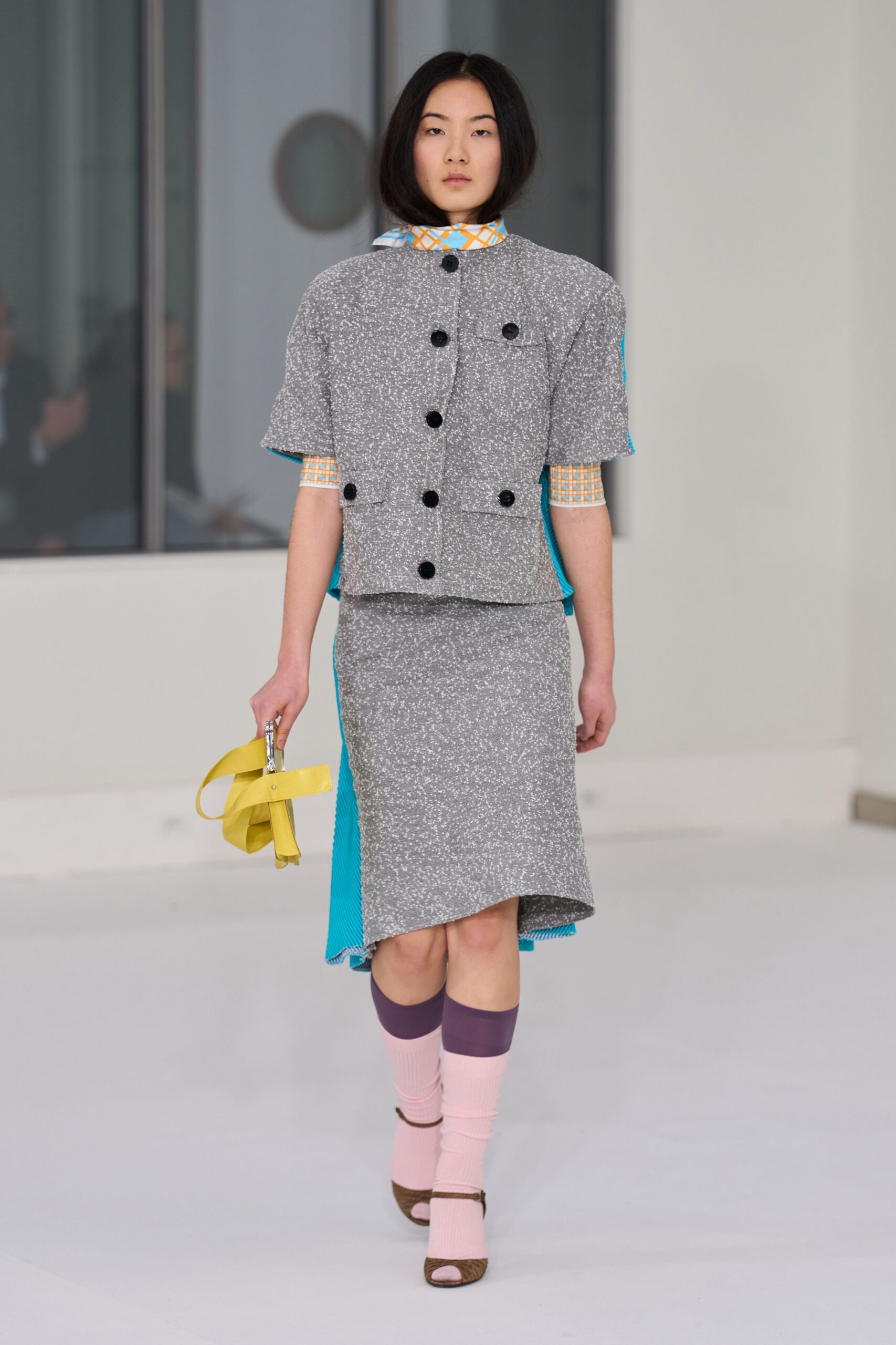 blue cotton fitted straight-leg skirt