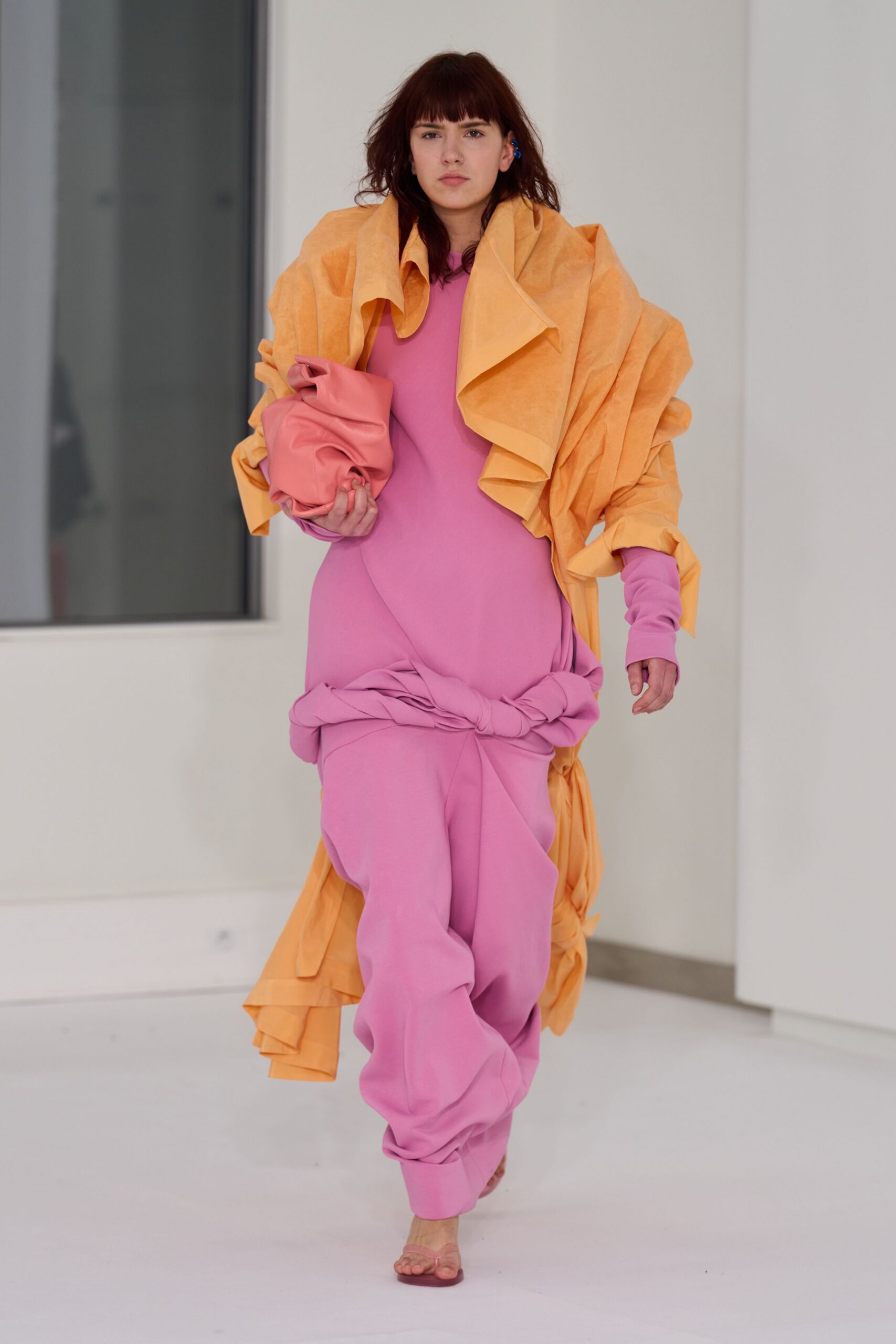 orange cotton long-sleeve oversized layered coat