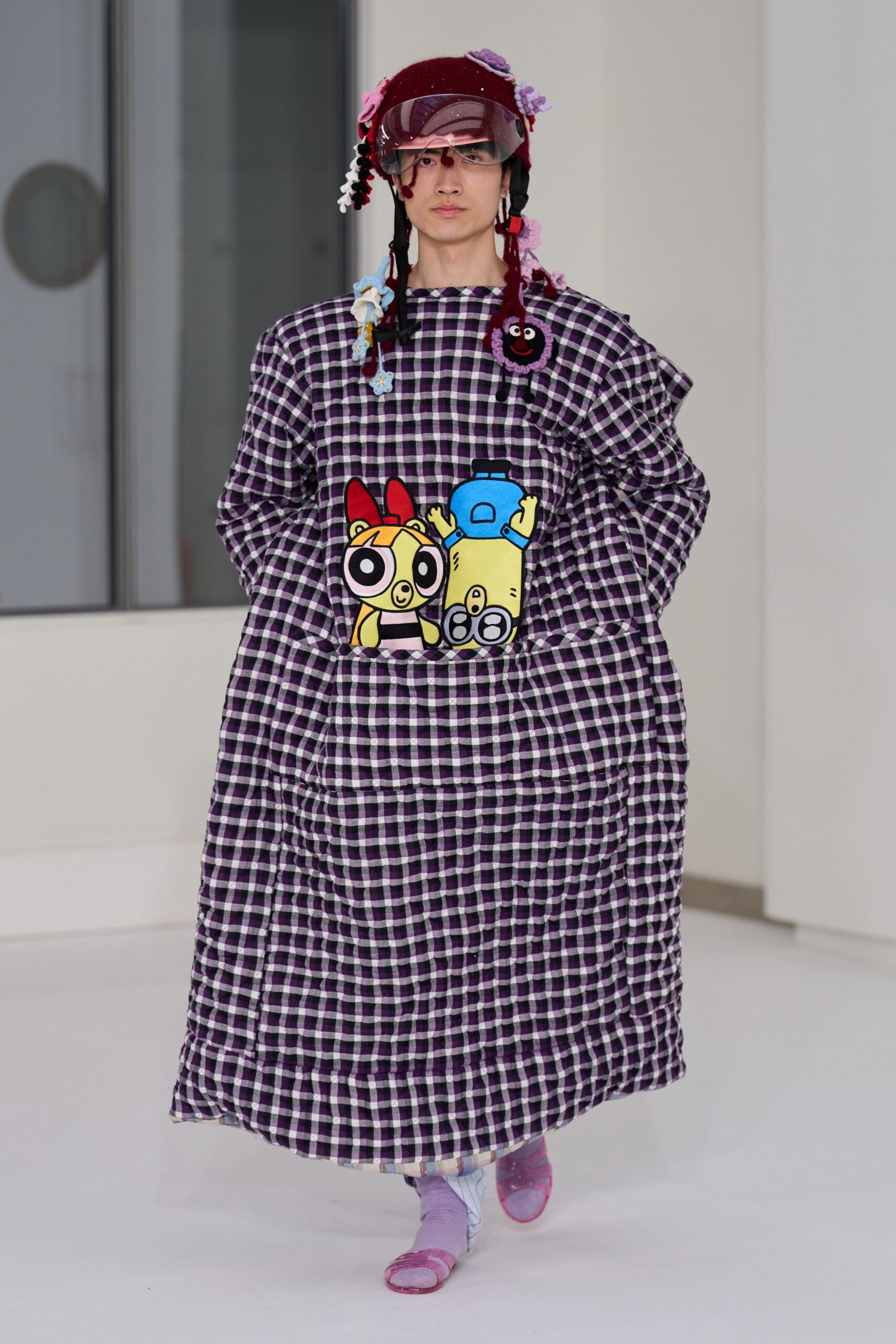purple cotton sleeveless oversized checked maxi dress