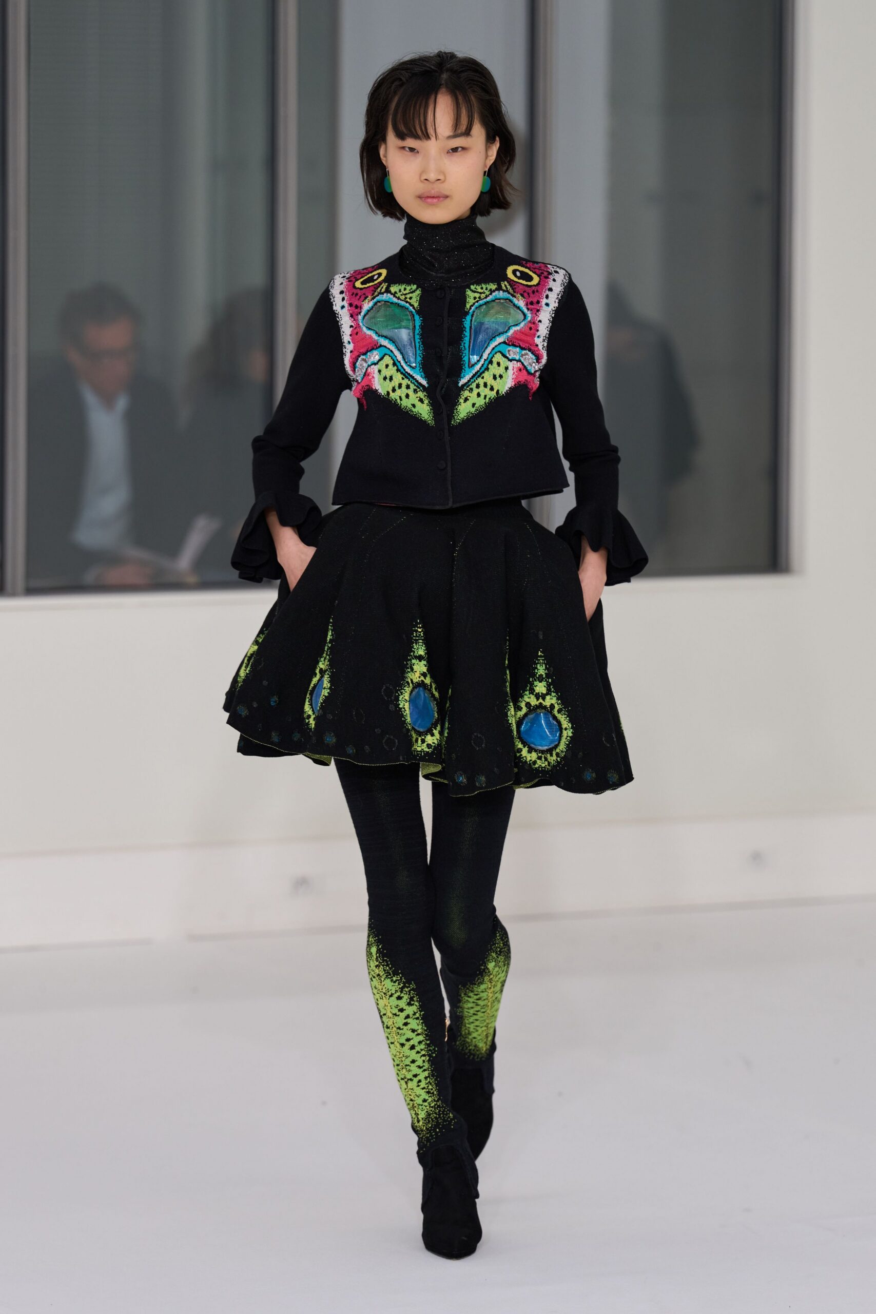 black cotton fitted printed leggings