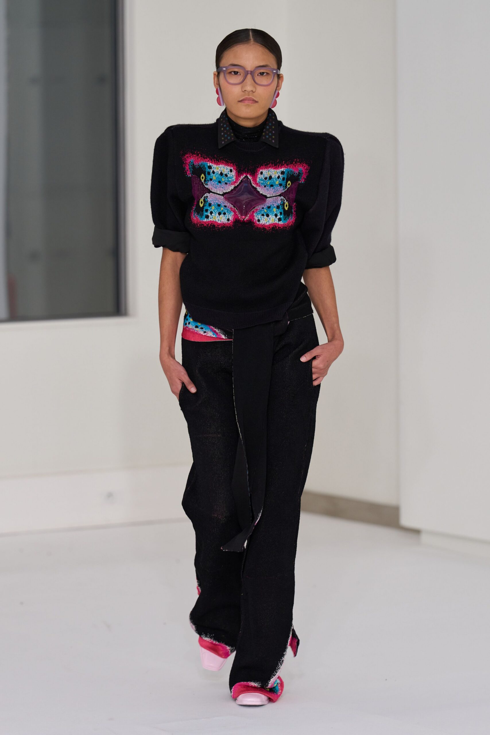black denim slim straight-leg pants