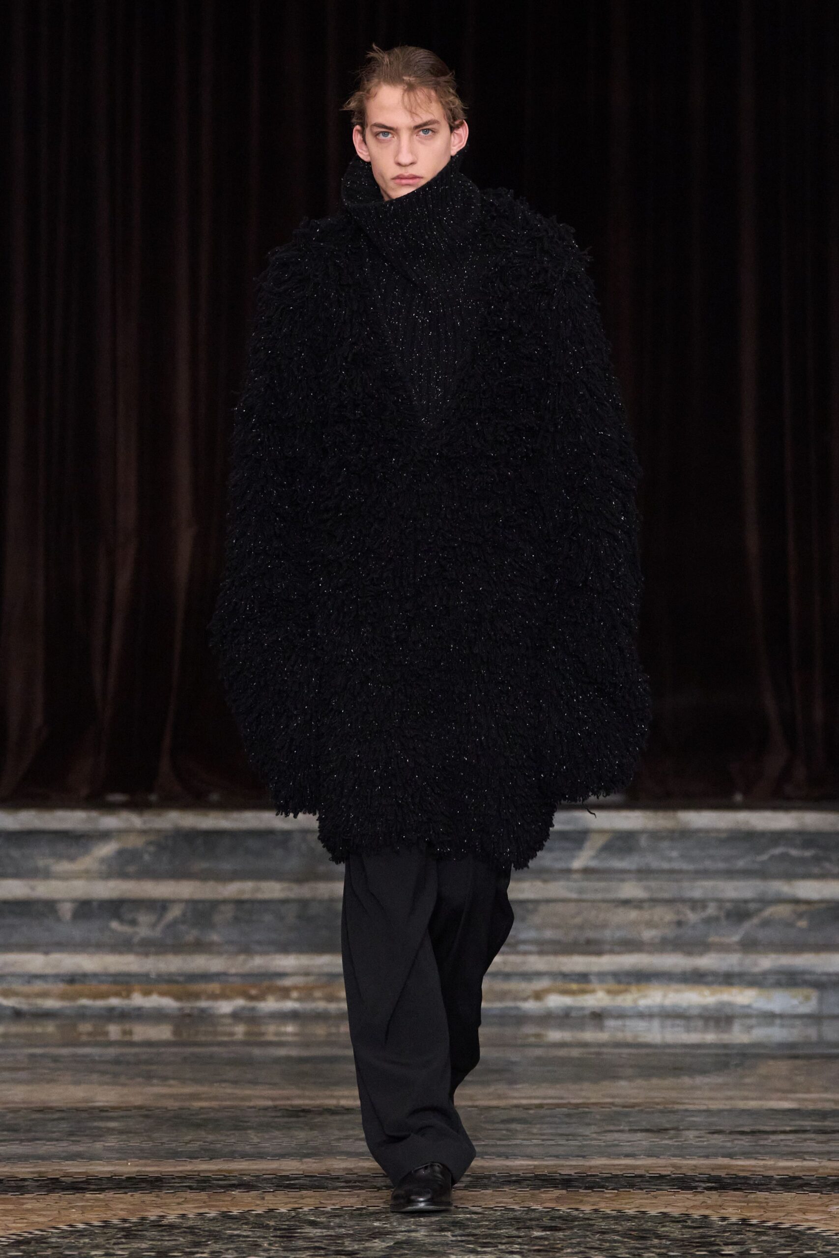 oversized black fur coat